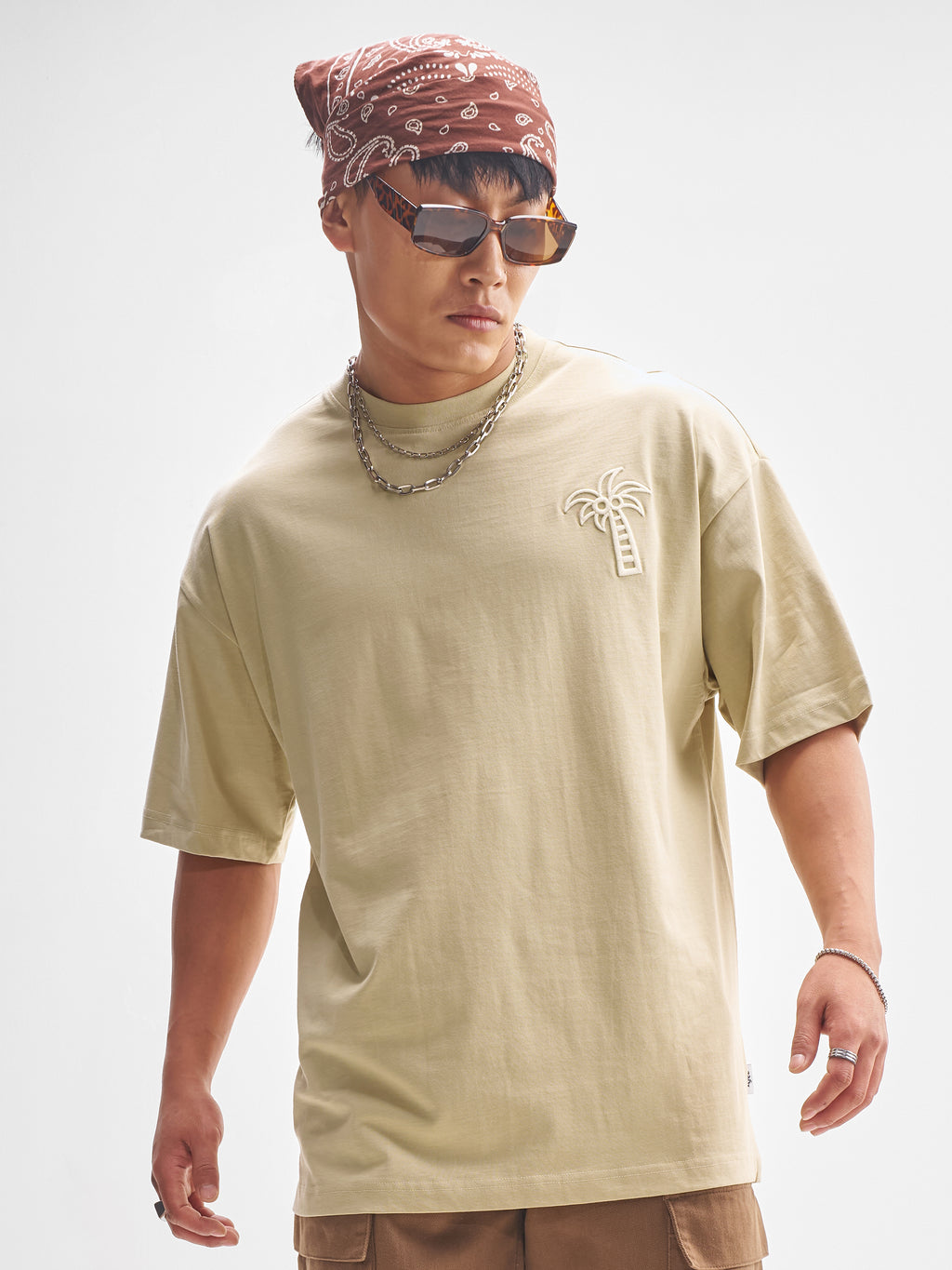 Highlander Men Nude Printed Round Neck Oversized Fit T-Shirt - Nude - Image 1