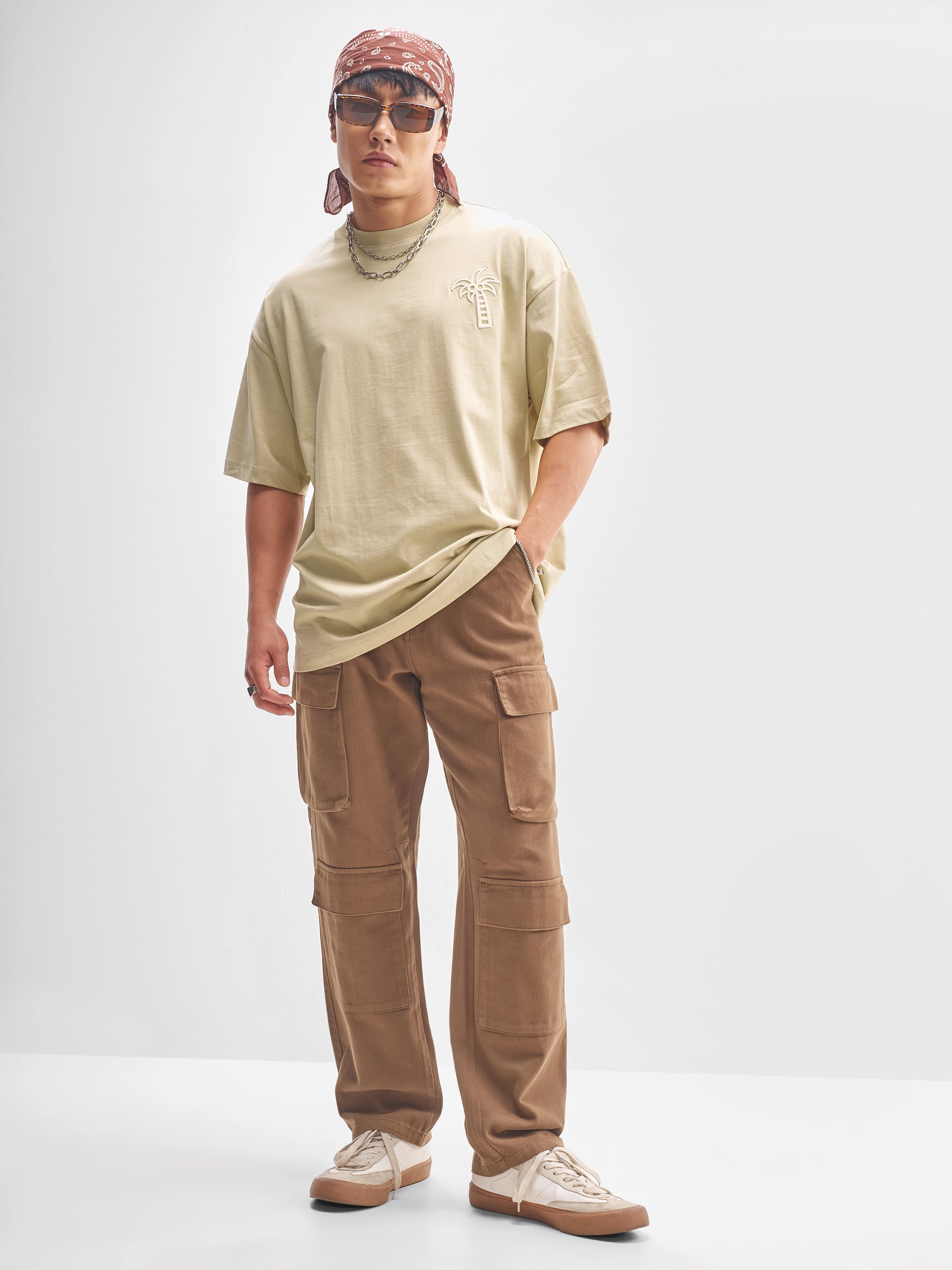 Highlander Men Nude Printed Round Neck Oversized Fit T-Shirt - Nude - Image 2