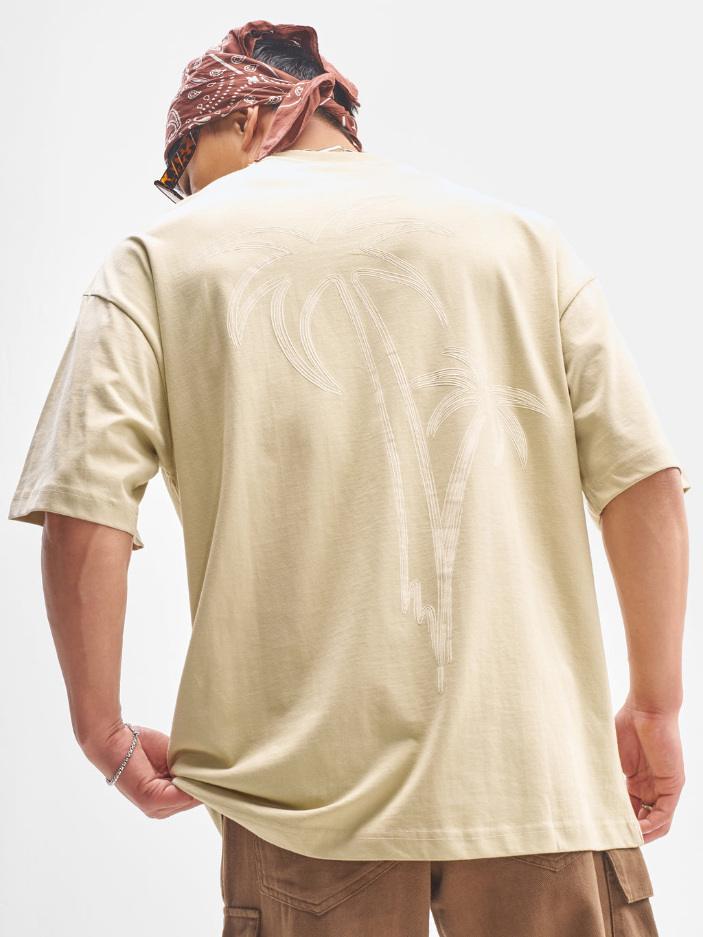 Highlander Men Nude Printed Round Neck Oversized Fit T-Shirt - Nude - Image 3