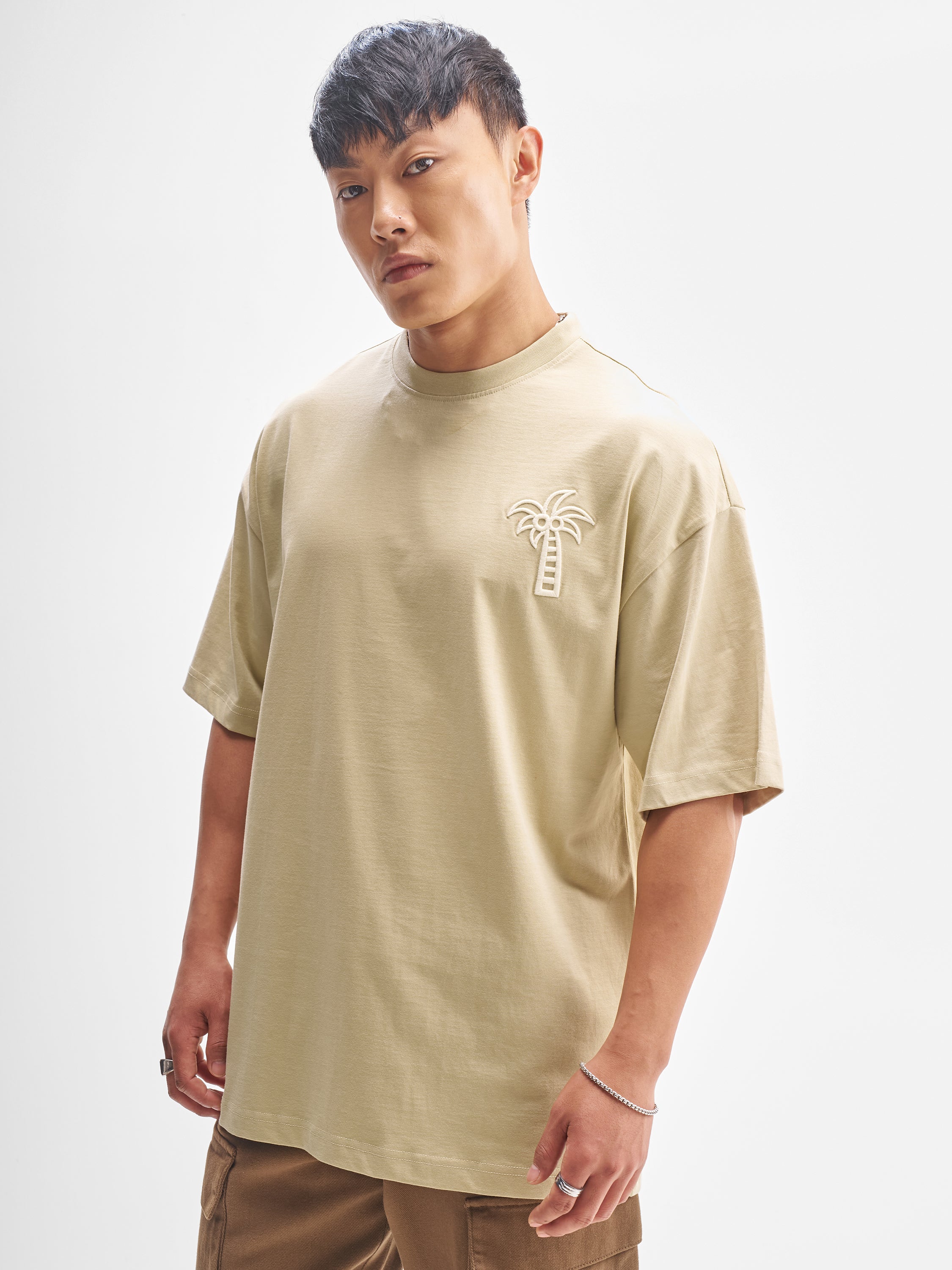 Highlander Men Nude Printed Round Neck Oversized Fit T-Shirt - Nude - Image 4