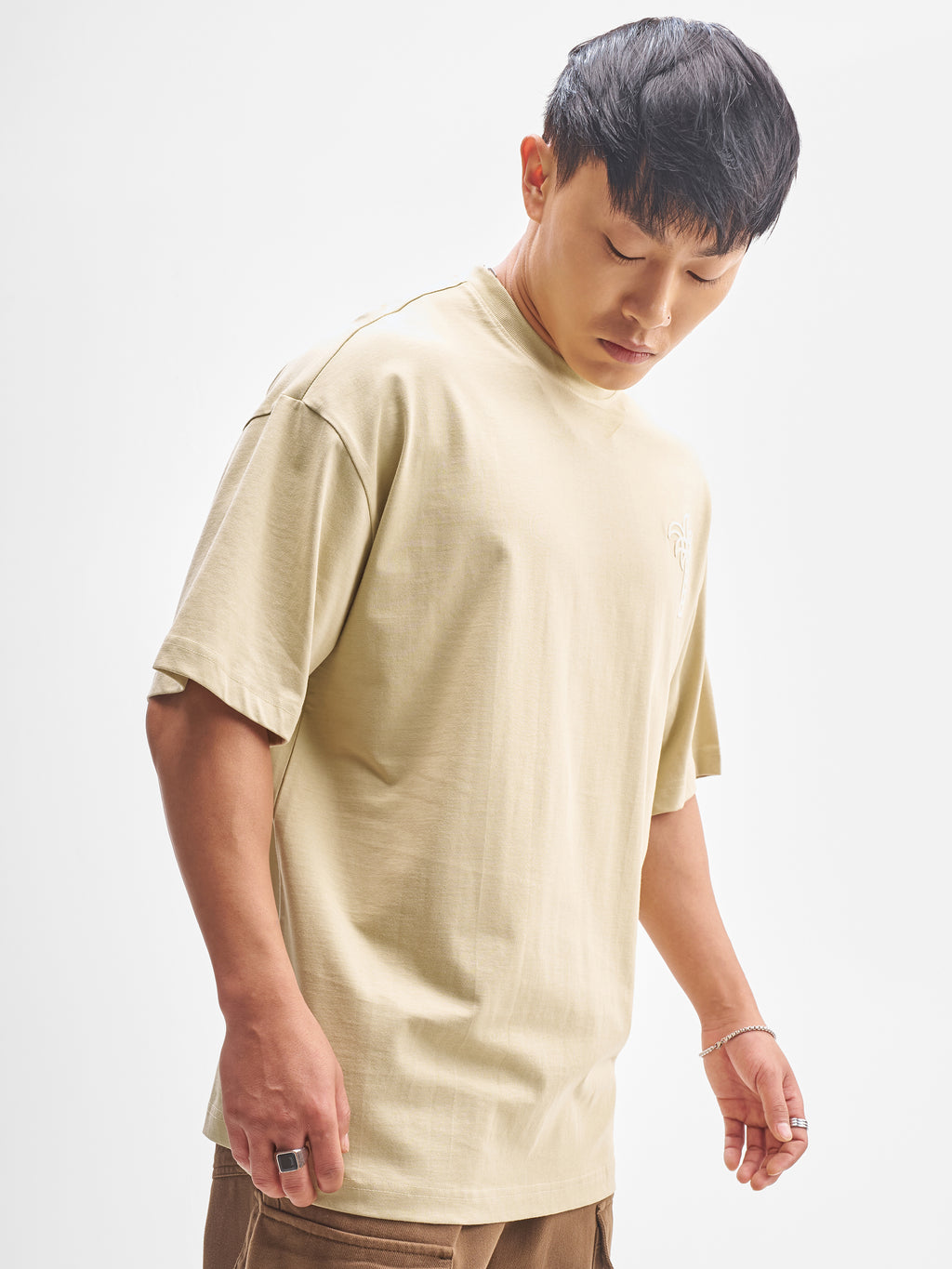 Highlander Men Nude Printed Round Neck Oversized Fit T-Shirt - Nude - Image 6