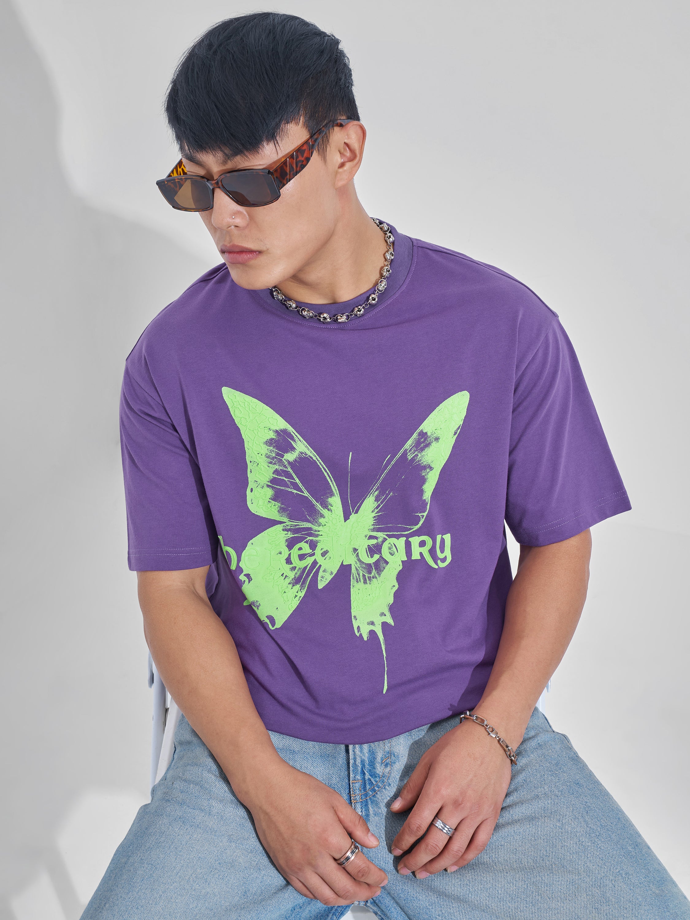 Highlander Men Purple Printed Round Neck T-Shirt - Purple - Image 1