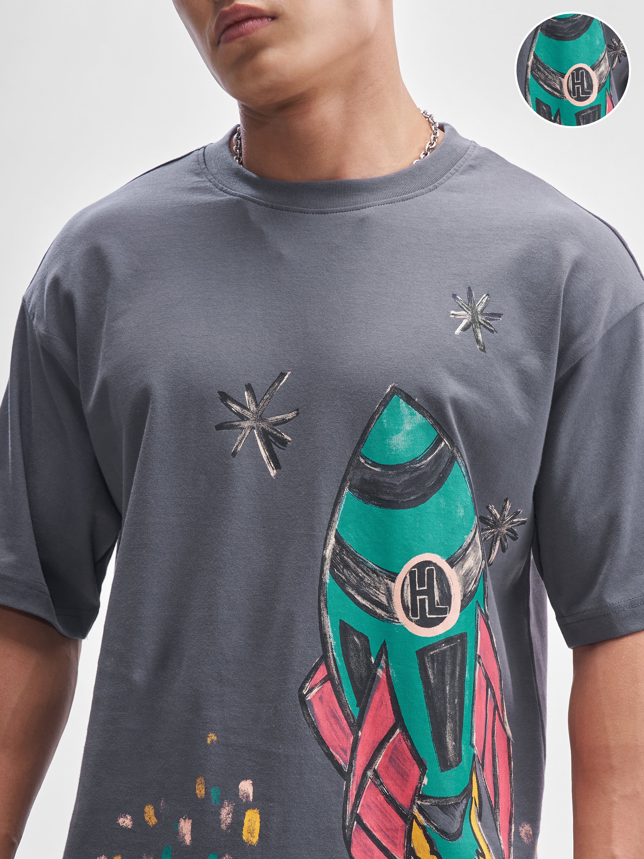 Highlander Men Grey Printed Round Neck T-Shirt - Grey - Image 5