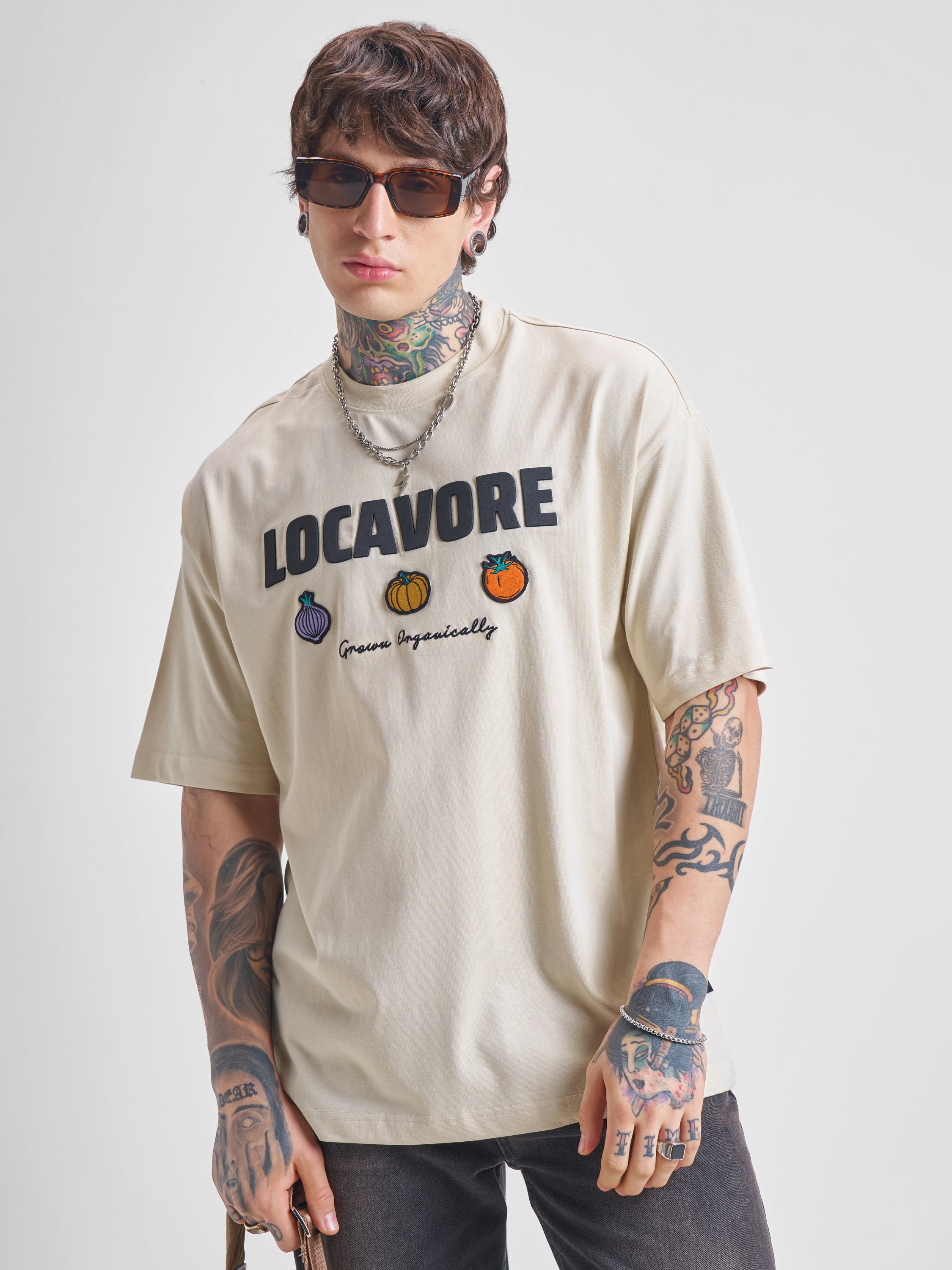 Highlander Men Cream Printed Round Neck Oversized Fit T-Shirt - Cream - Image 1