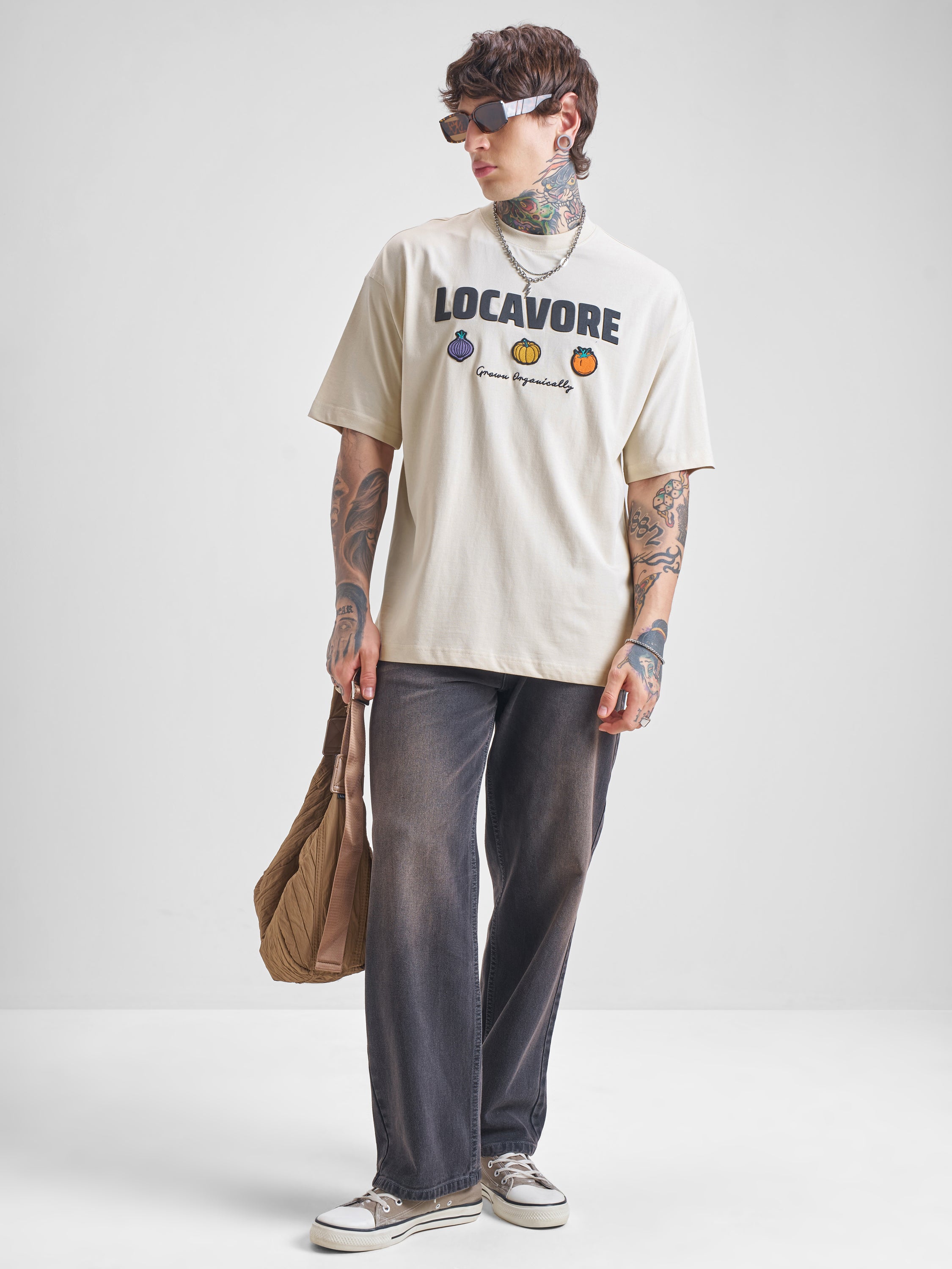 Highlander Men Cream Printed Round Neck Oversized Fit T-Shirt - Cream - Image 2