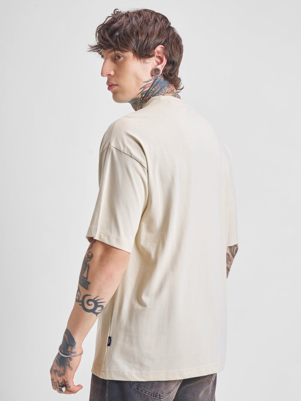 Highlander Men Cream Printed Round Neck Oversized Fit T-Shirt - Cream - Image 3