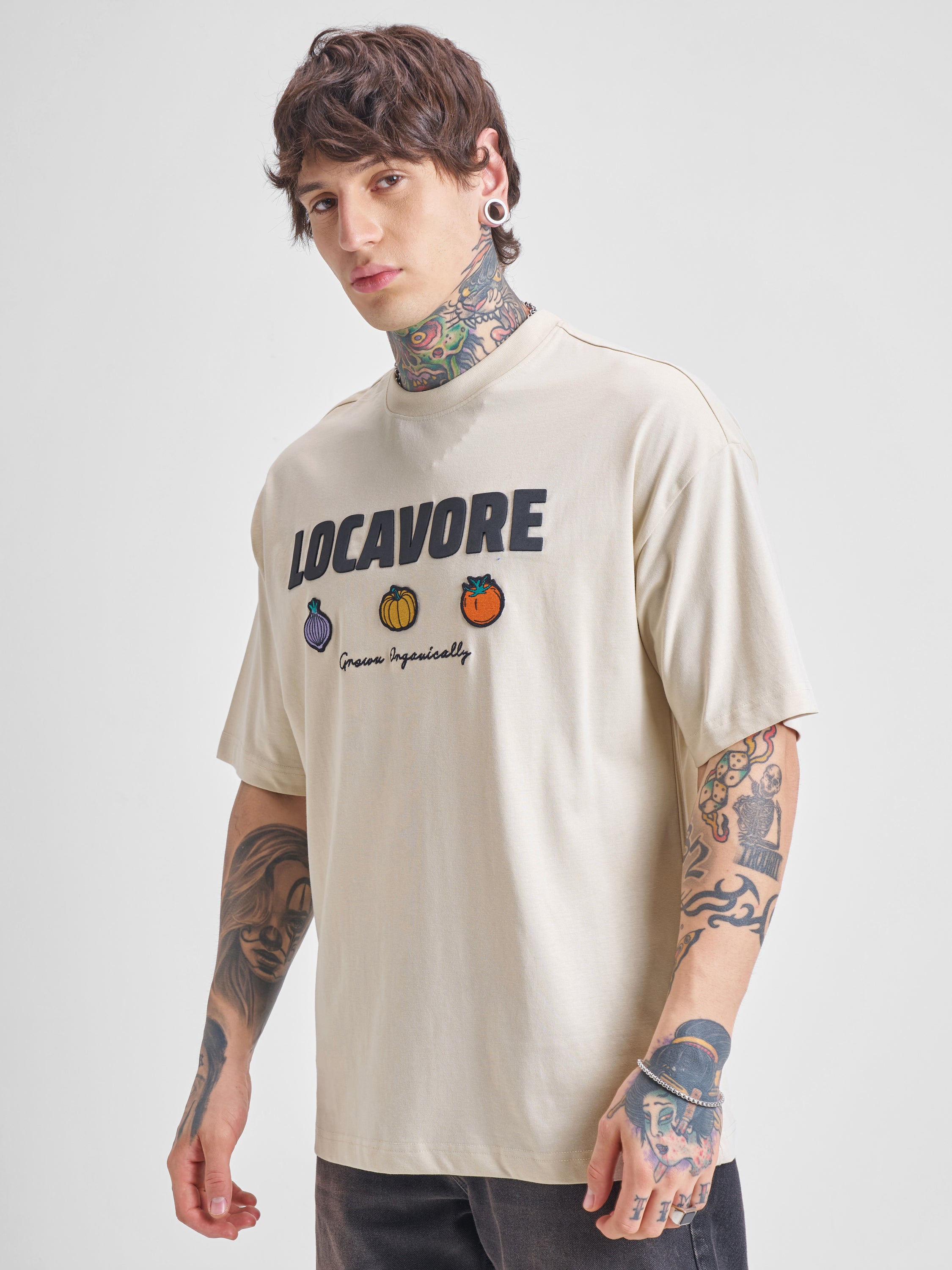 Highlander Men Cream Printed Round Neck Oversized Fit T-Shirt - Cream - Image 4