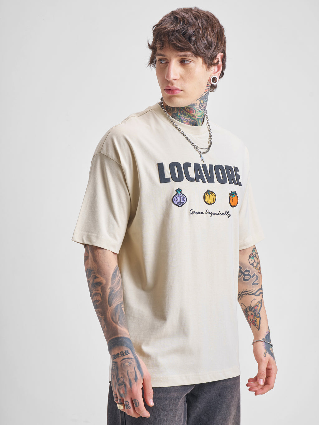 Highlander Men Cream Printed Round Neck Oversized Fit T-Shirt - Cream - Image 6