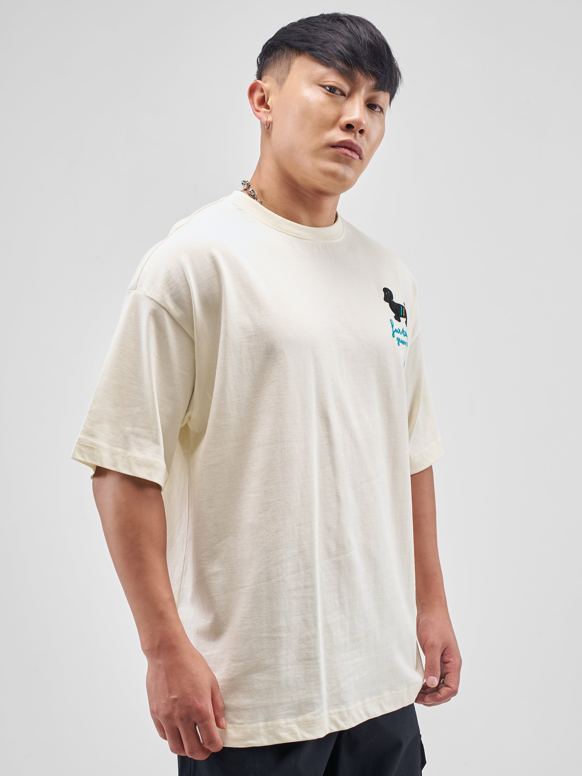 Highlander Men Cream Printed Round Neck Oversized Fit T-Shirt - Cream - Image 6