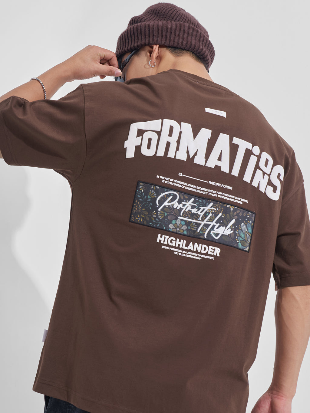 Highlander Men Brown Printed Round Neck Oversized Fit T-Shirt - Brown - Image 1