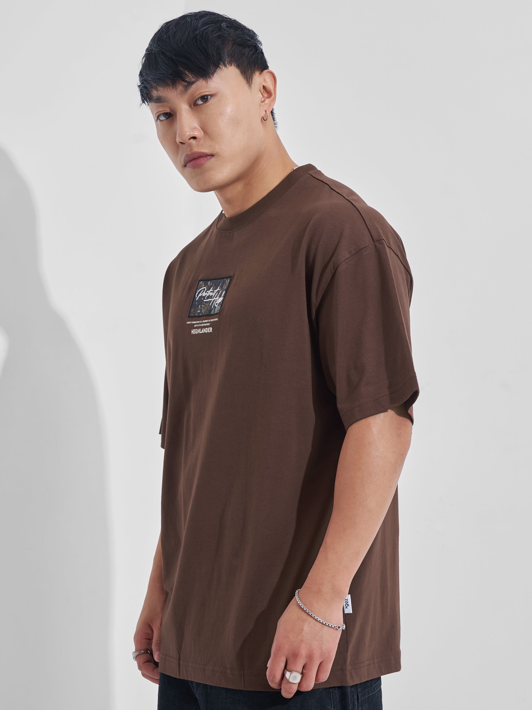 Highlander Men Brown Printed Round Neck Oversized Fit T-Shirt - Brown - Image 4