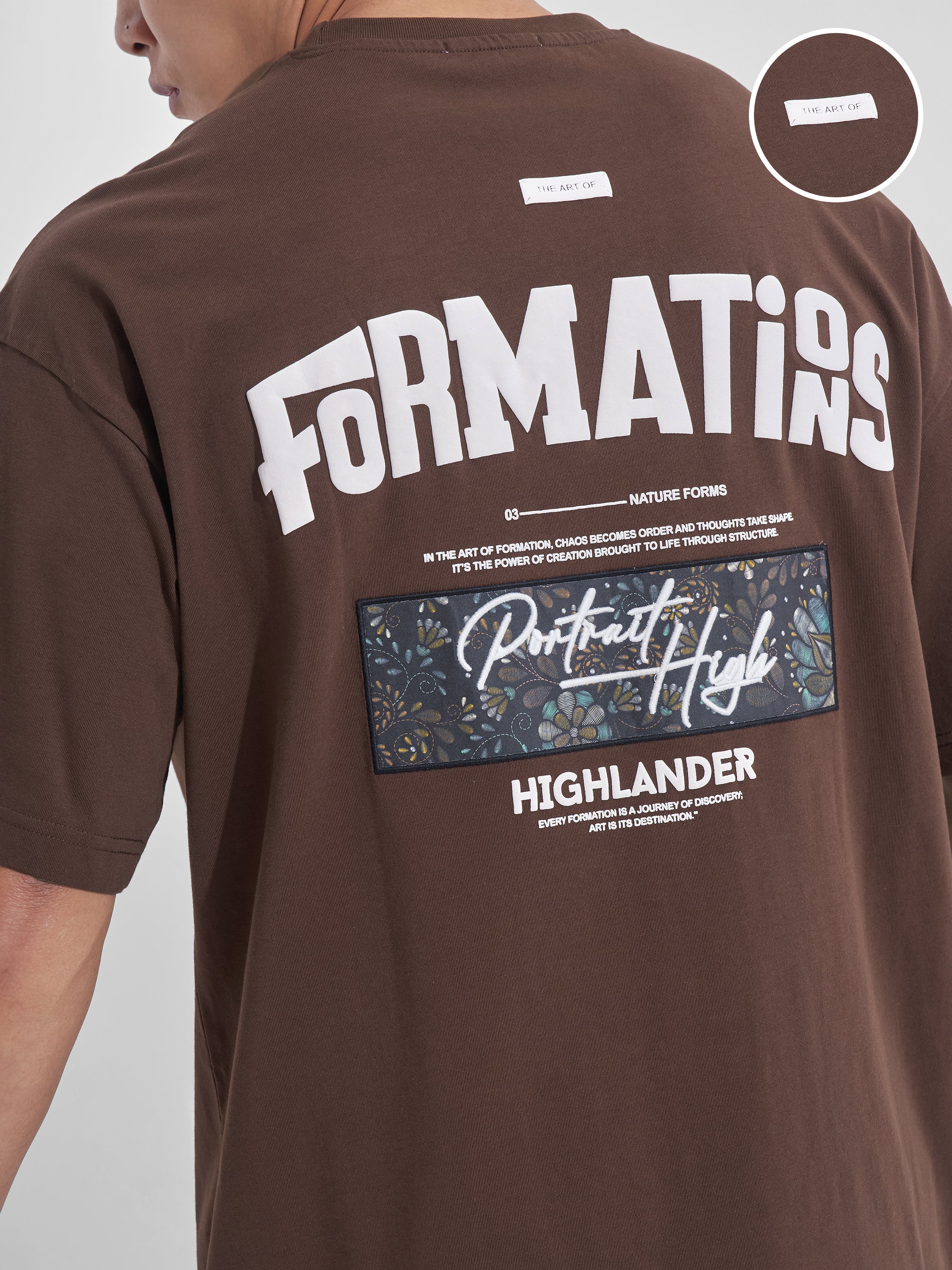 Highlander Men Brown Printed Round Neck Oversized Fit T-Shirt - Brown - Image 5