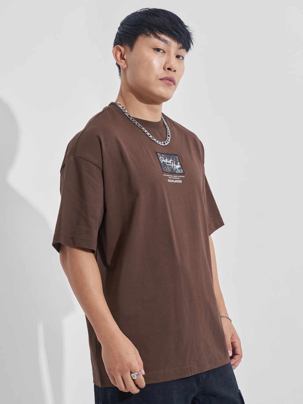 Highlander Men Brown Printed Round Neck Oversized Fit T-Shirt - Brown - Image 6
