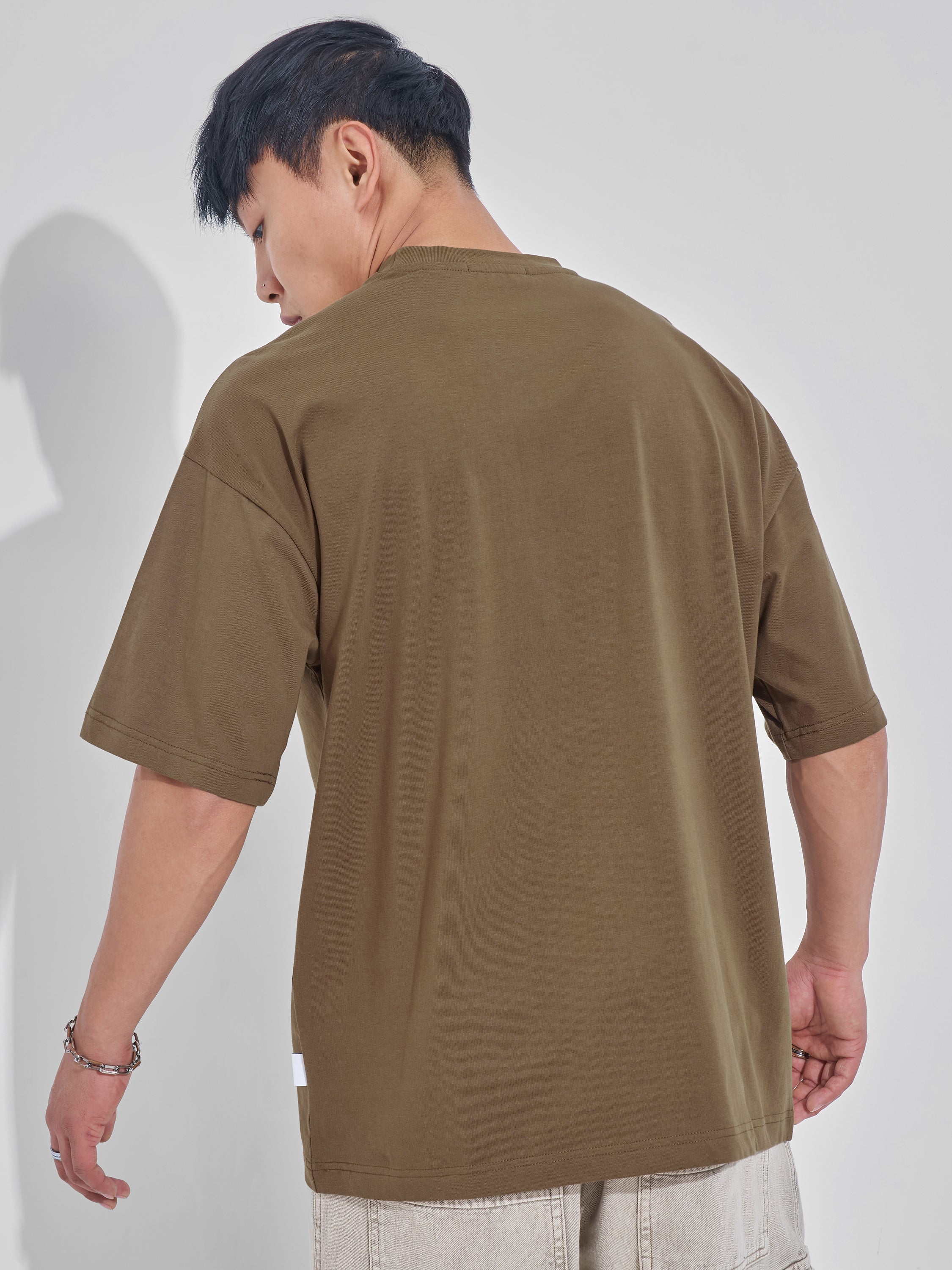 Highlander Men Khaki Printed Round Neck Oversized Fit T-Shirt - Khaki - Image 3