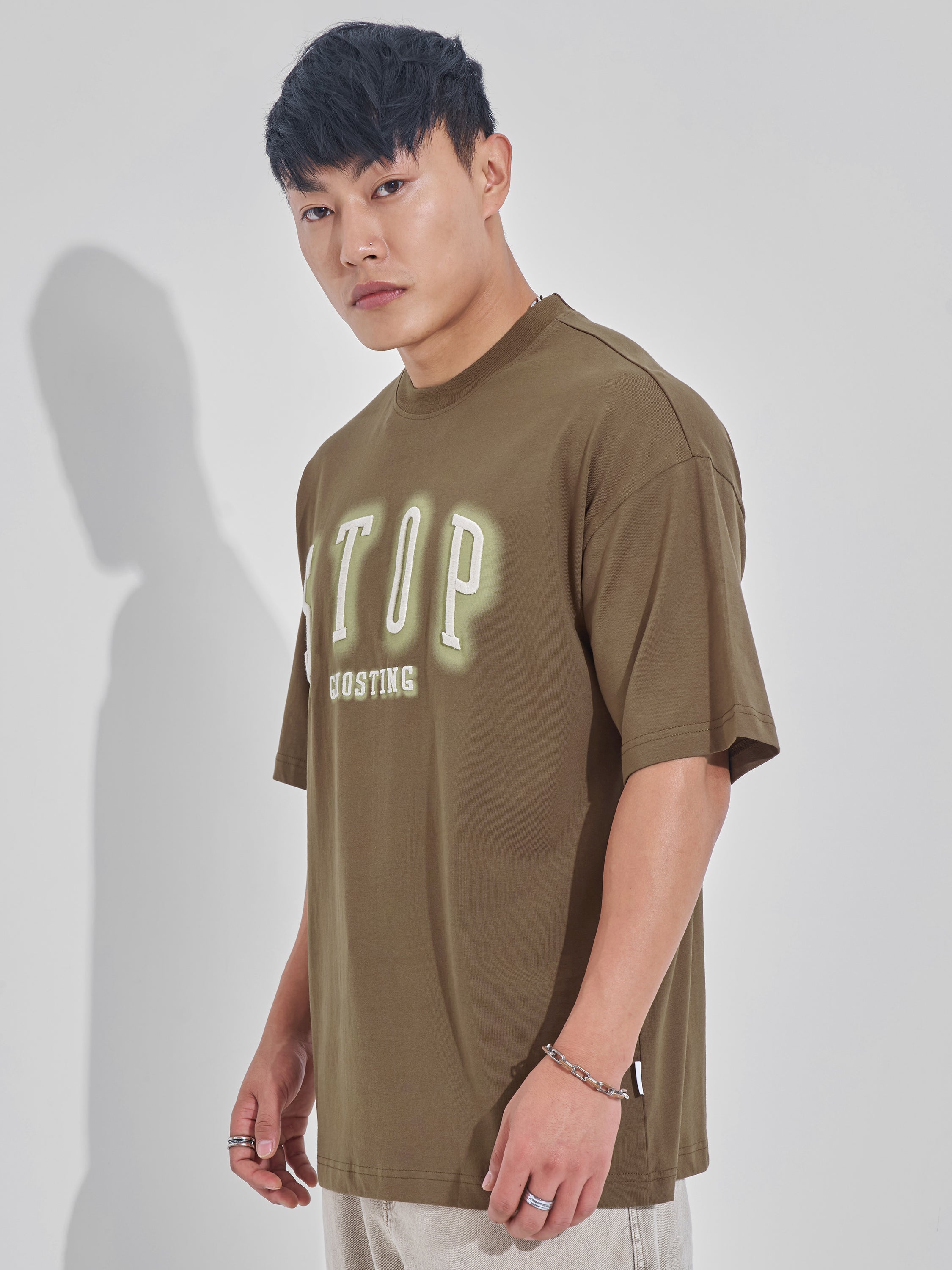 Highlander Men Khaki Printed Round Neck Oversized Fit T-Shirt - Khaki - Image 4