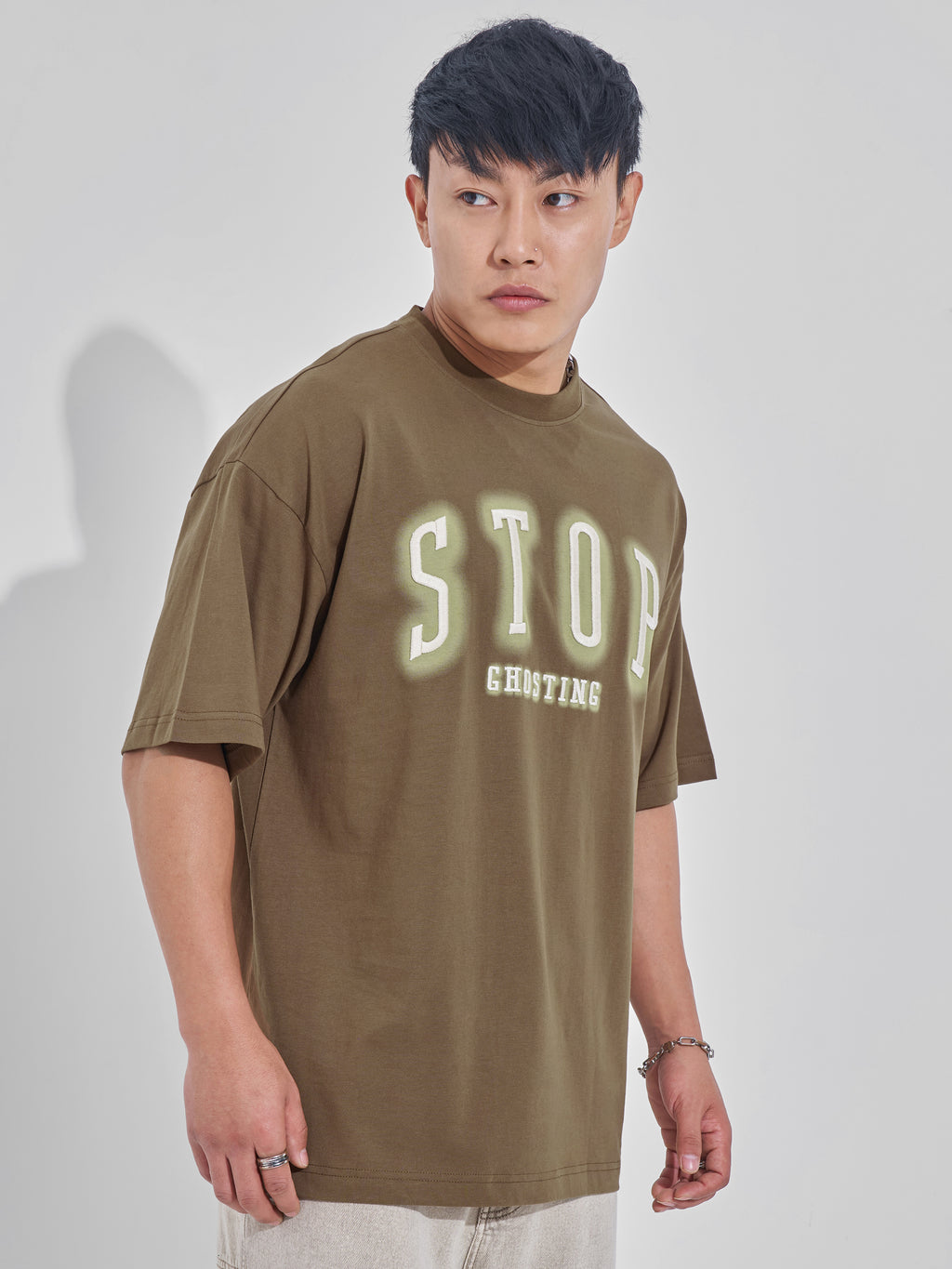 Highlander Men Khaki Printed Round Neck Oversized Fit T-Shirt - Khaki - Image 6