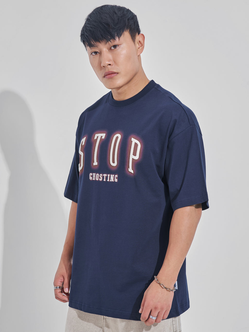 Highlander Men Navy Blue Printed Round Neck Oversized Fit T-Shirt - Navy Blue - Image 4