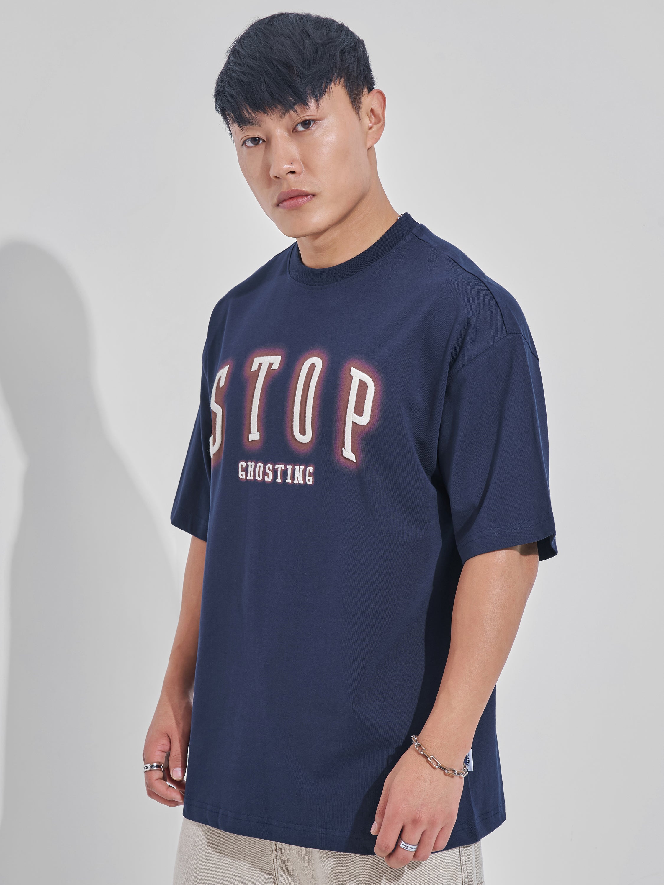Highlander Men Navy Blue Printed Round Neck Oversized Fit T-Shirt - Navy Blue - Image 4