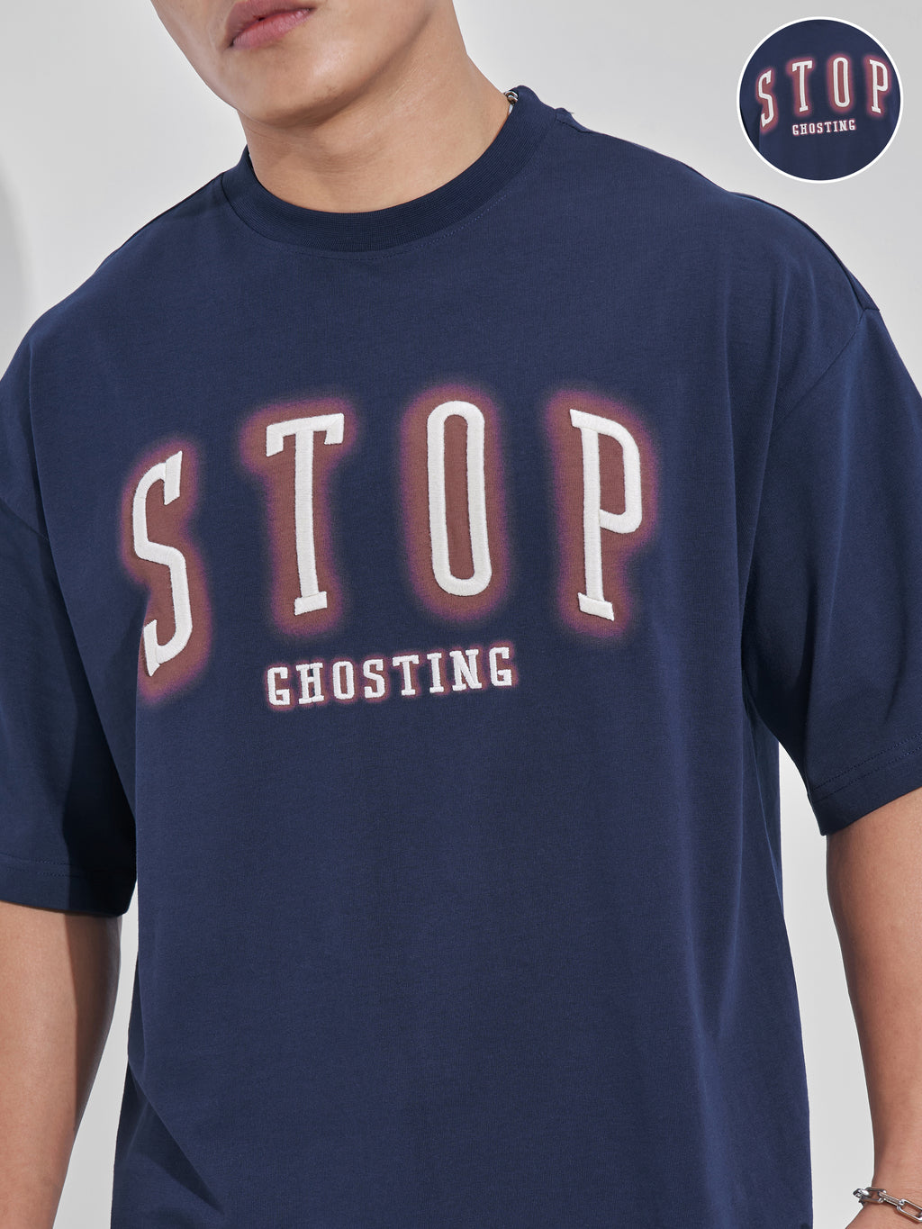 Highlander Men Navy Blue Printed Round Neck Oversized Fit T-Shirt - Navy Blue - Image 5