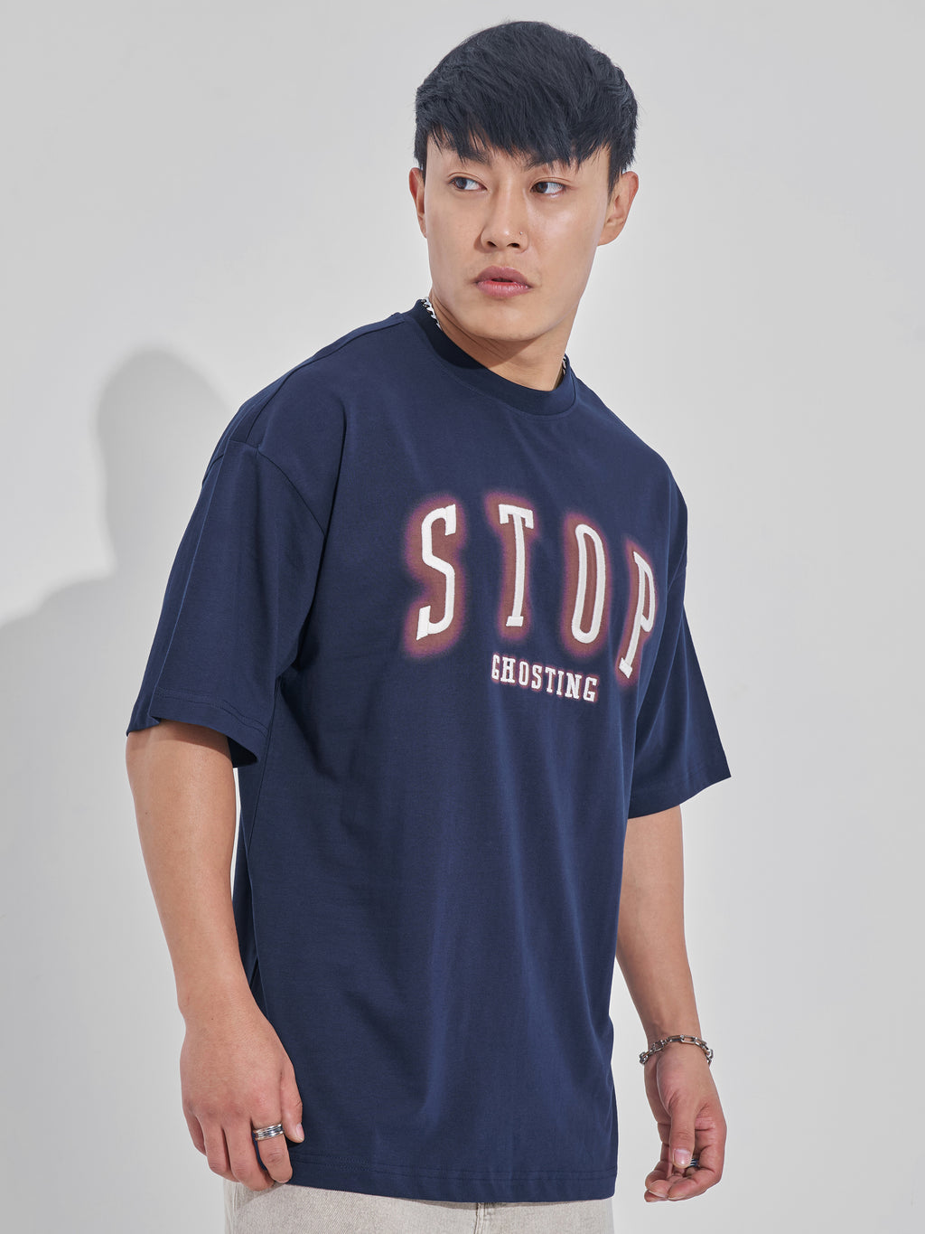 Highlander Men Navy Blue Printed Round Neck Oversized Fit T-Shirt - Navy Blue - Image 6