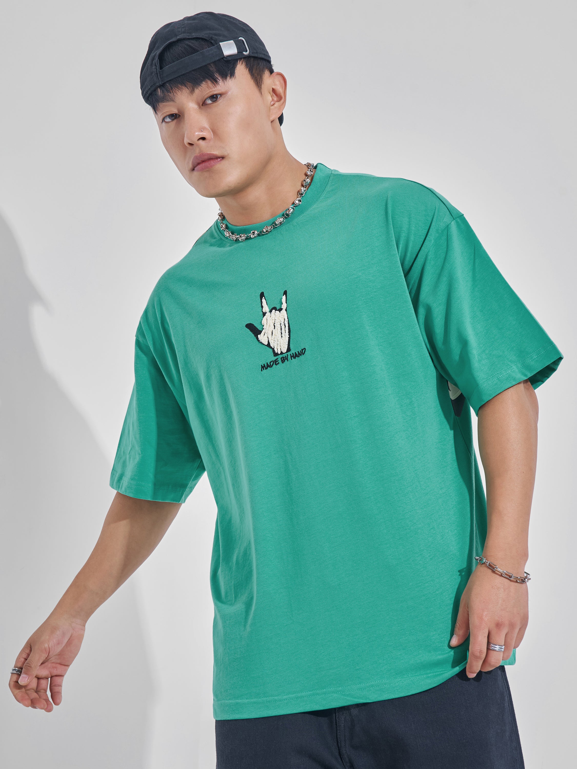 Highlander Men Turquoise Printed Round Neck Oversized Fit T-Shirt - Turquoise - Image 1