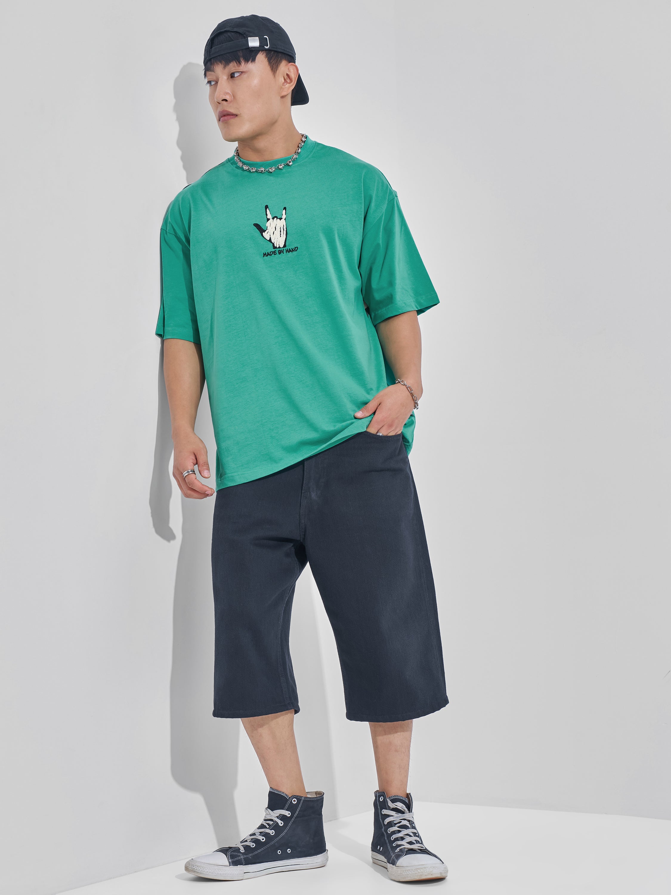 Highlander Men Turquoise Printed Round Neck Oversized Fit T-Shirt - Turquoise - Image 2