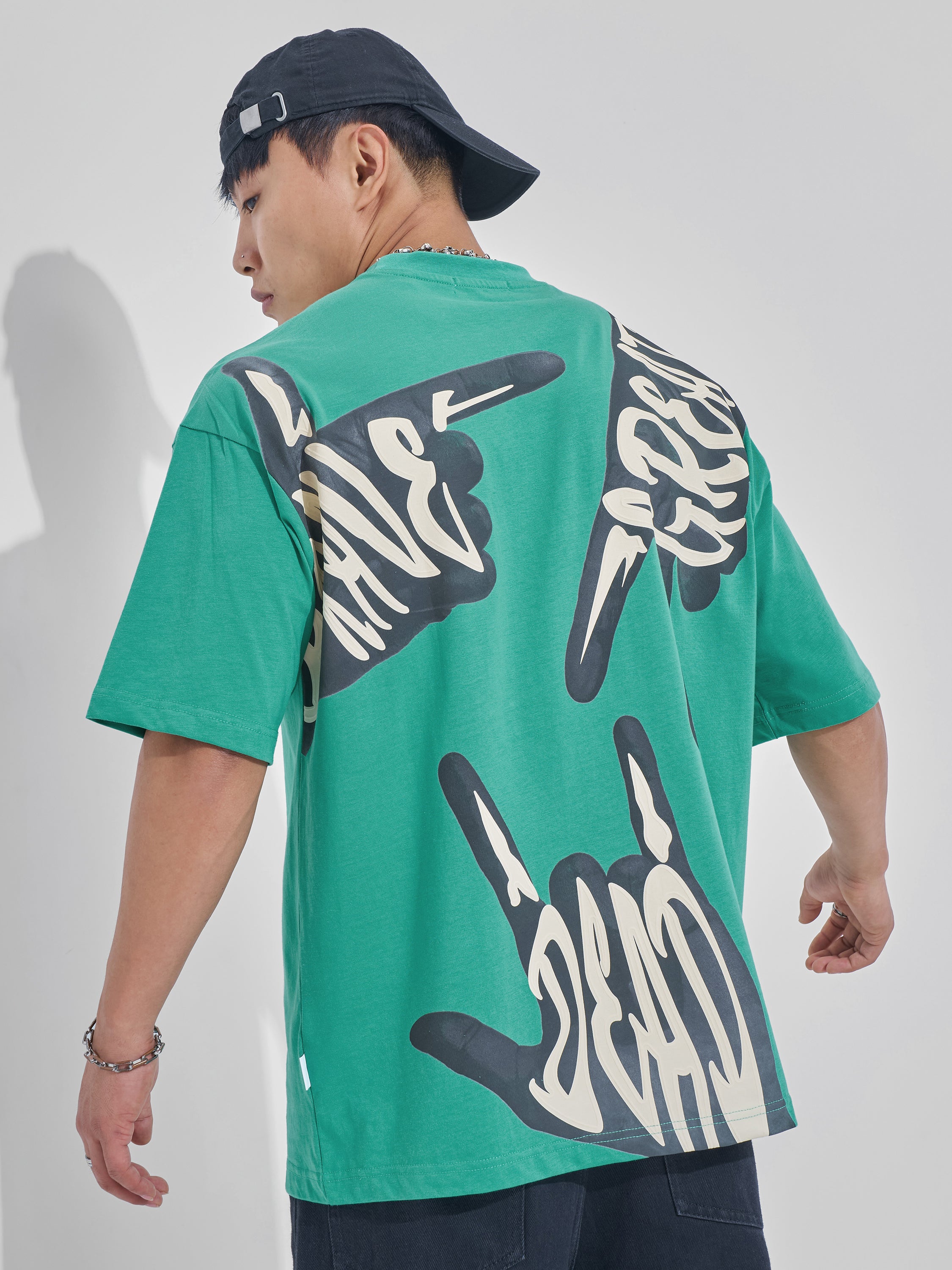 Highlander Men Turquoise Printed Round Neck Oversized Fit T-Shirt - Turquoise - Image 3
