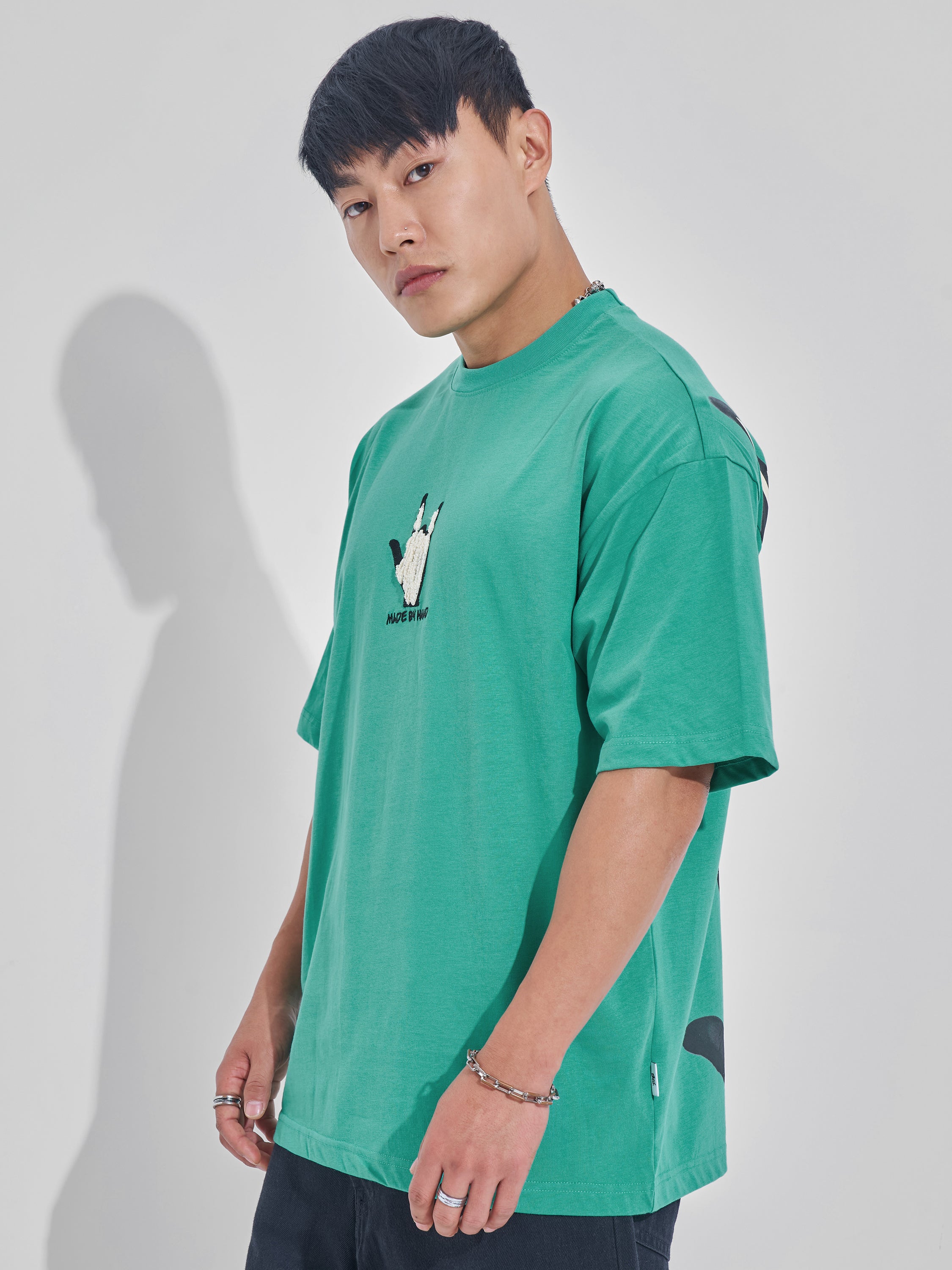 Highlander Men Turquoise Printed Round Neck Oversized Fit T-Shirt - Turquoise - Image 4