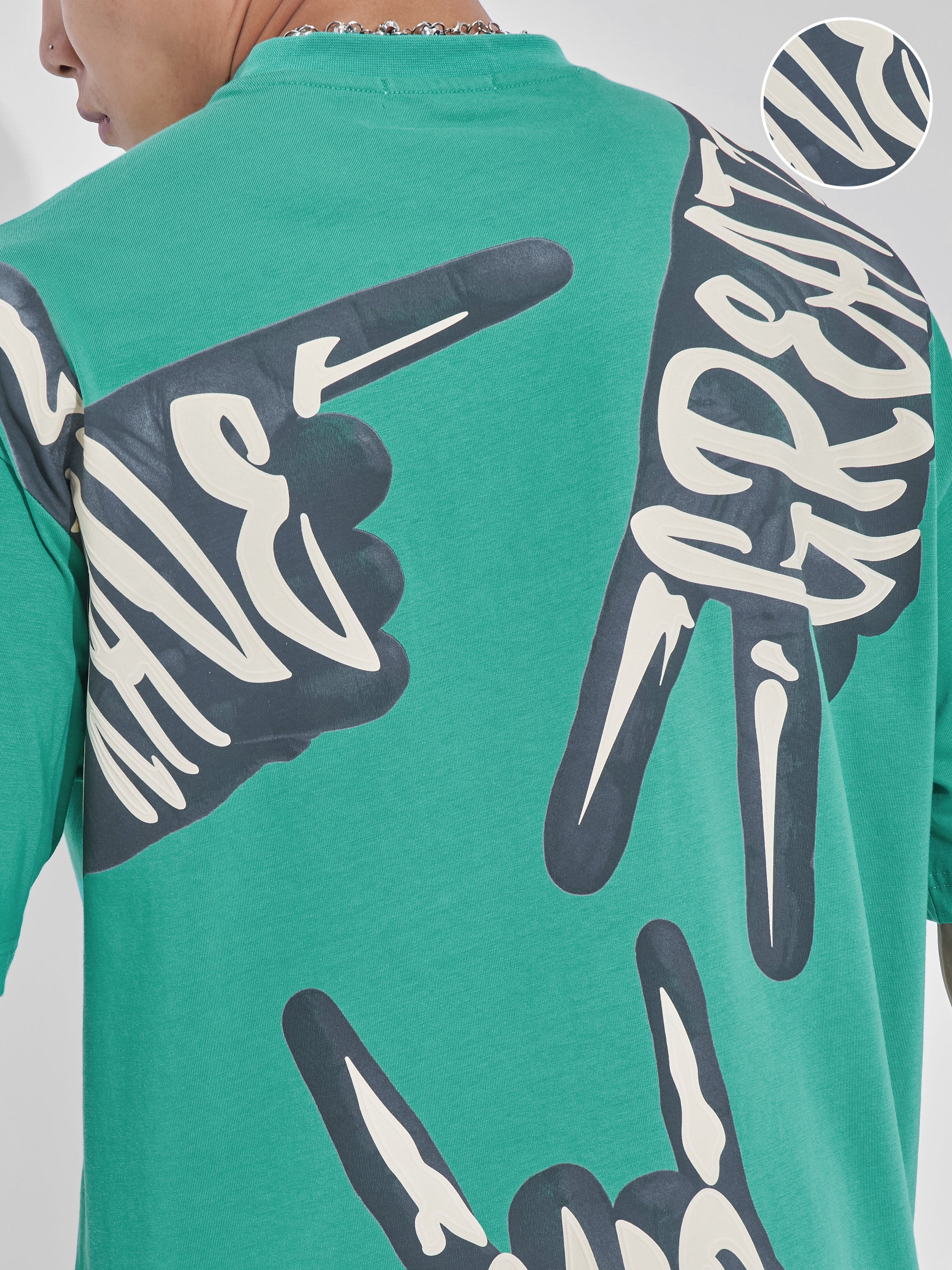 Highlander Men Turquoise Printed Round Neck Oversized Fit T-Shirt - Turquoise - Image 5