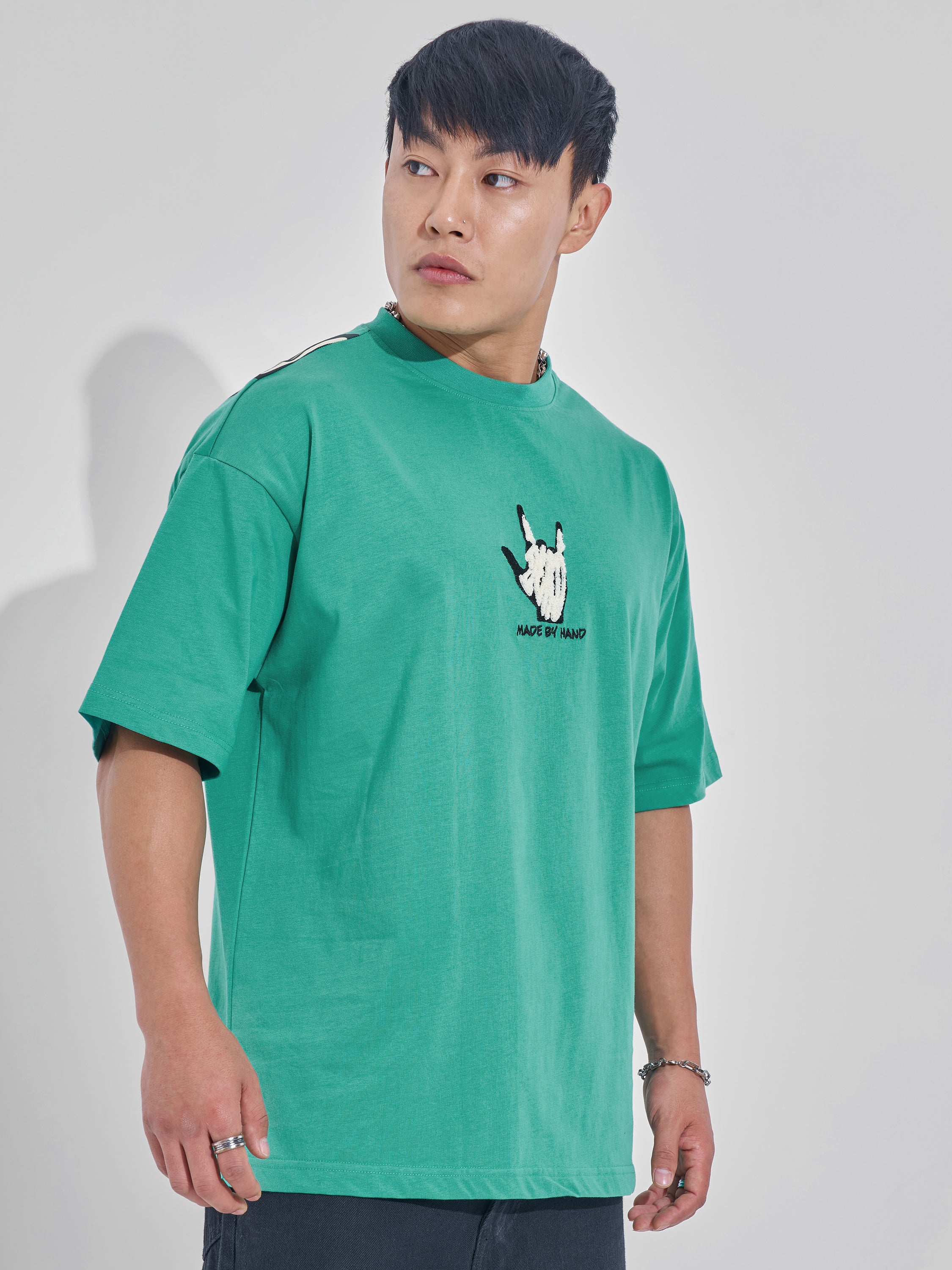 Highlander Men Turquoise Printed Round Neck Oversized Fit T-Shirt - Turquoise - Image 6