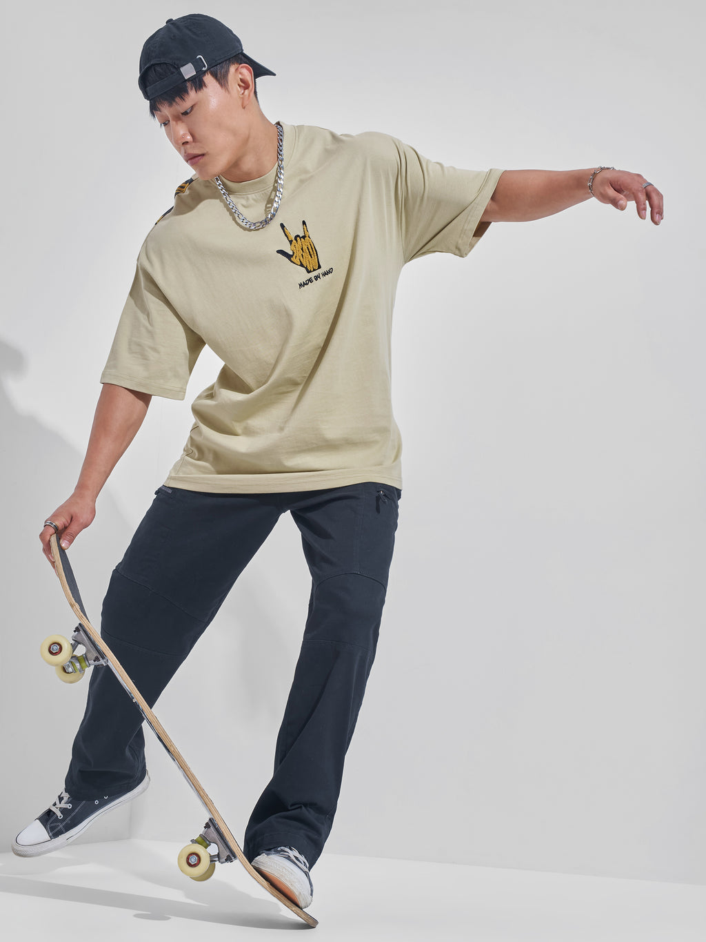 Highlander Men Nude Printed Round Neck Oversized Fit T-Shirt - Nude - Image 2