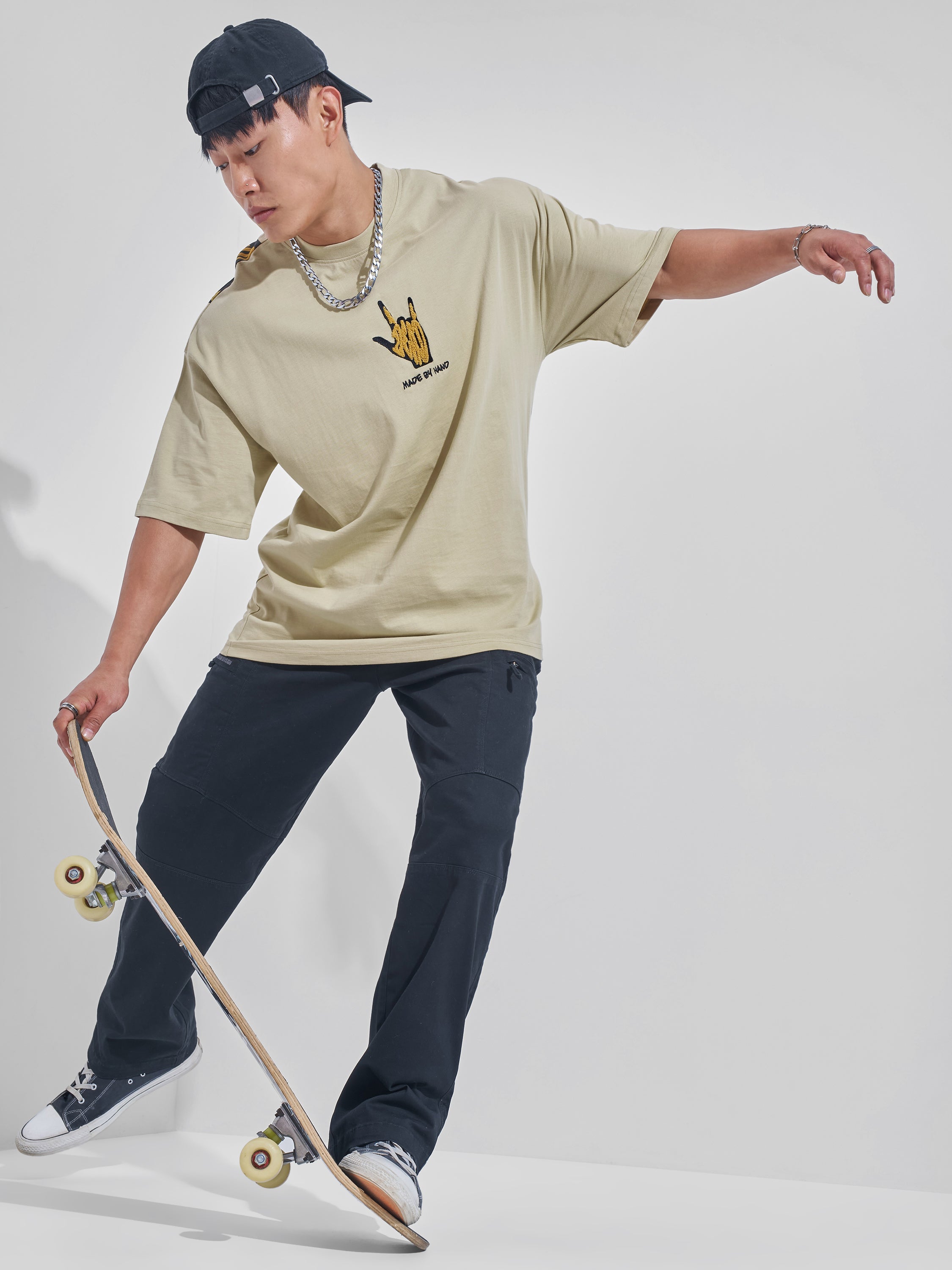 Highlander Men Nude Printed Round Neck Oversized Fit T-Shirt - Nude - Image 2