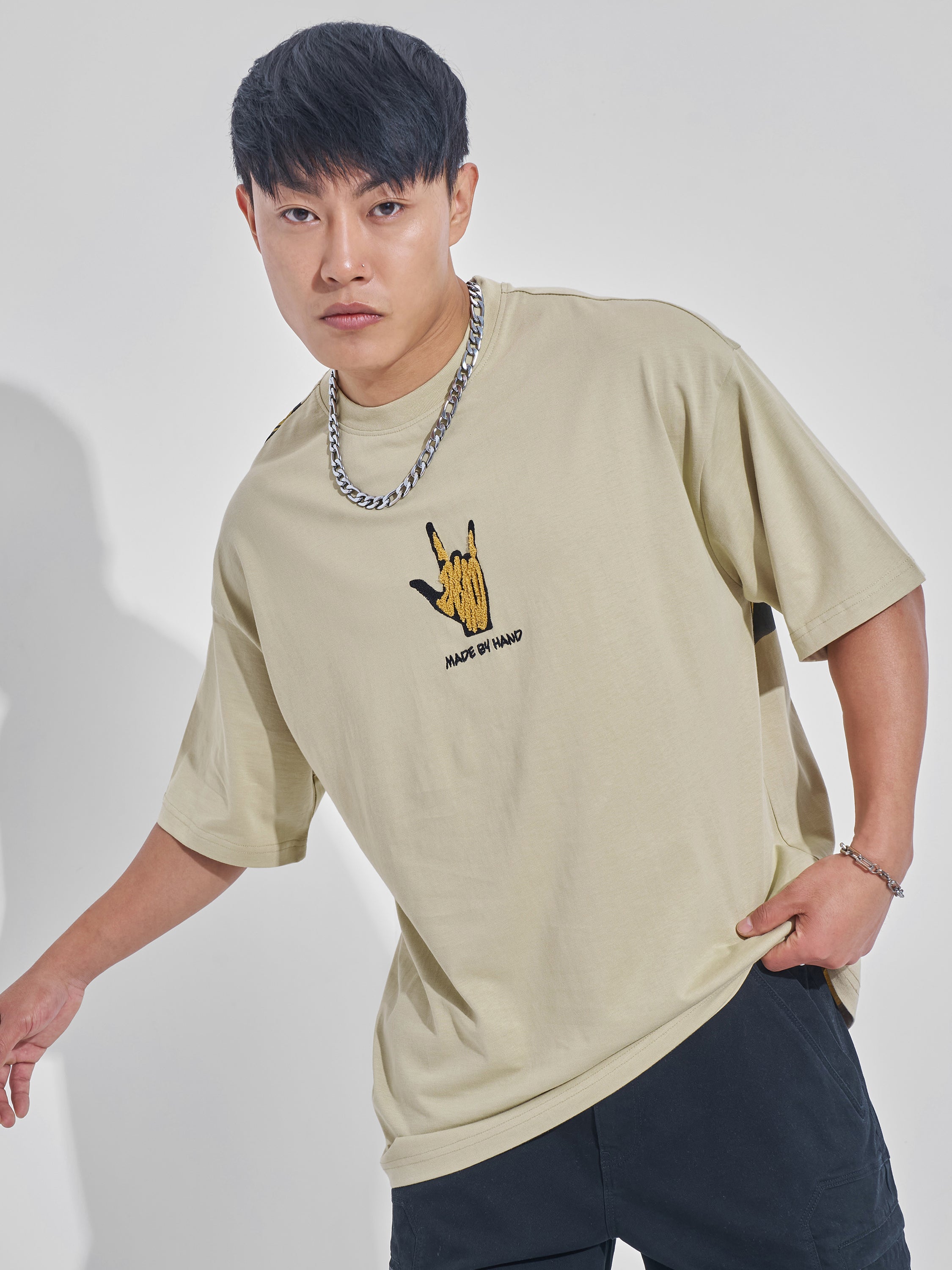 Highlander Men Nude Printed Round Neck Oversized Fit T-Shirt - Nude - Image 3