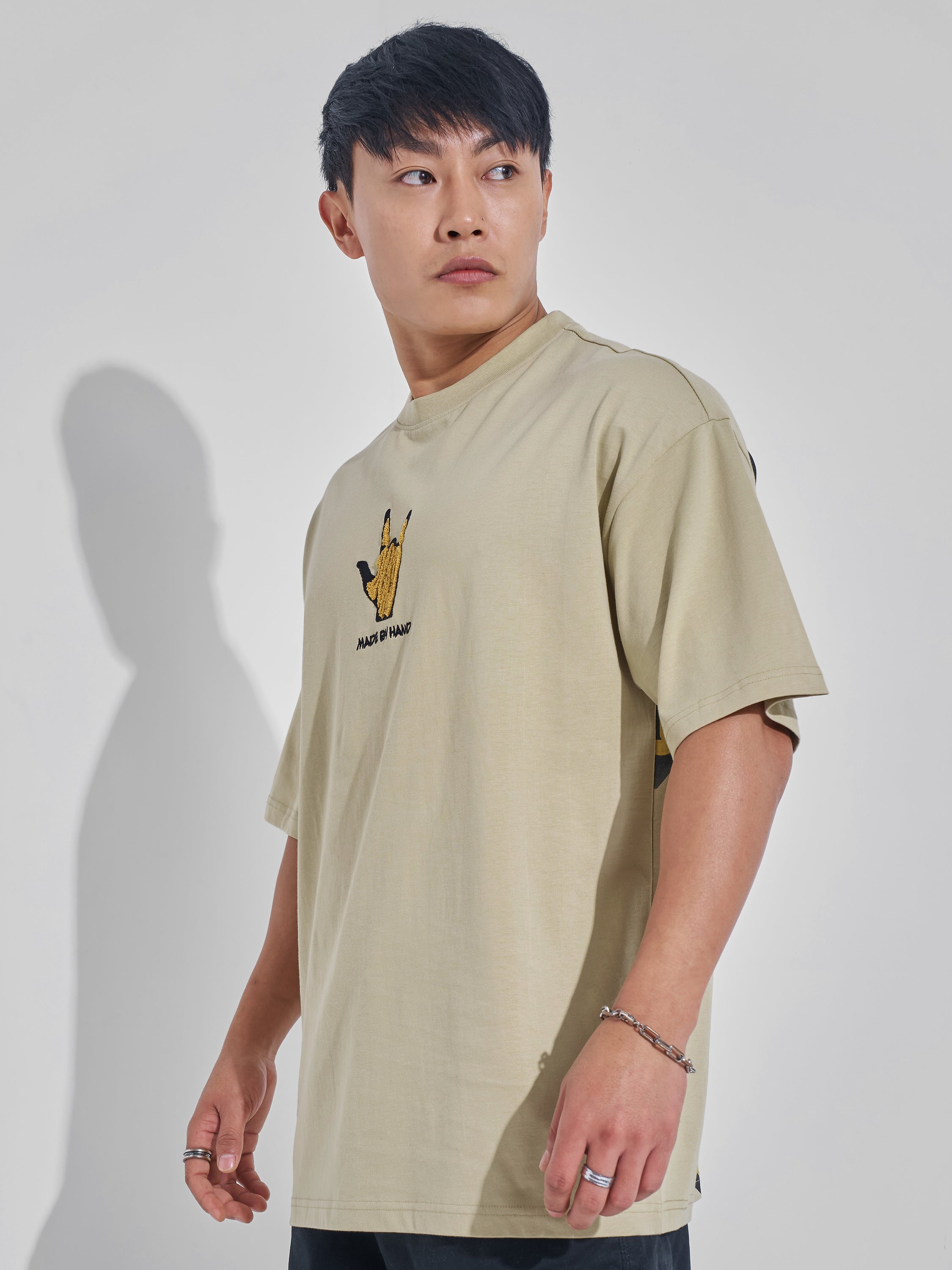 Highlander Men Nude Printed Round Neck Oversized Fit T-Shirt - Nude - Image 4