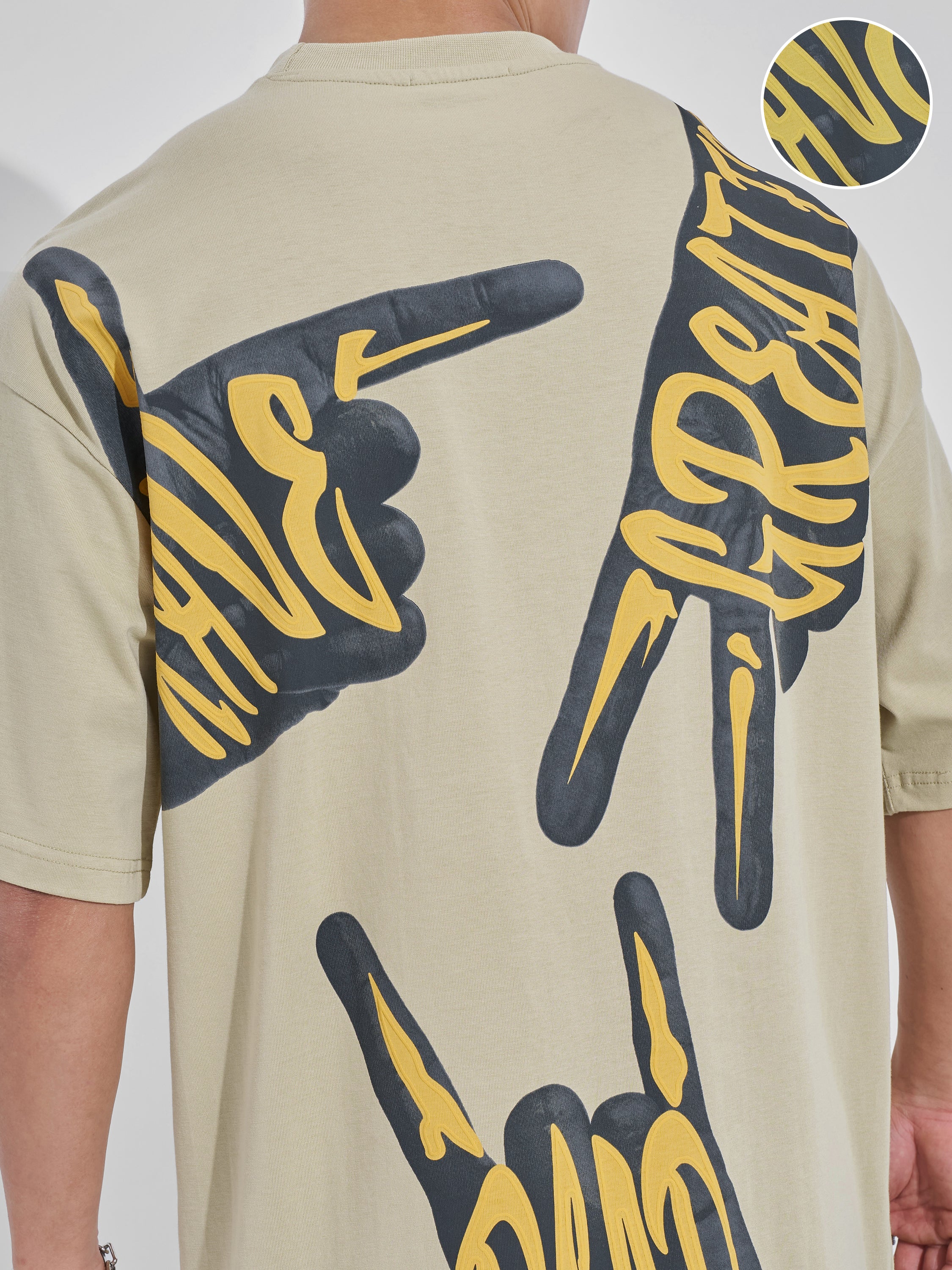 Highlander Men Nude Printed Round Neck Oversized Fit T-Shirt - Nude - Image 5