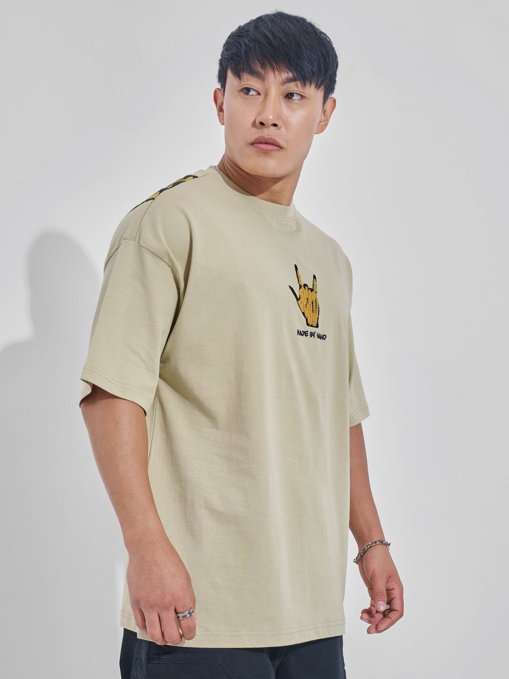 Highlander Men Nude Printed Round Neck Oversized Fit T-Shirt - Nude - Image 6