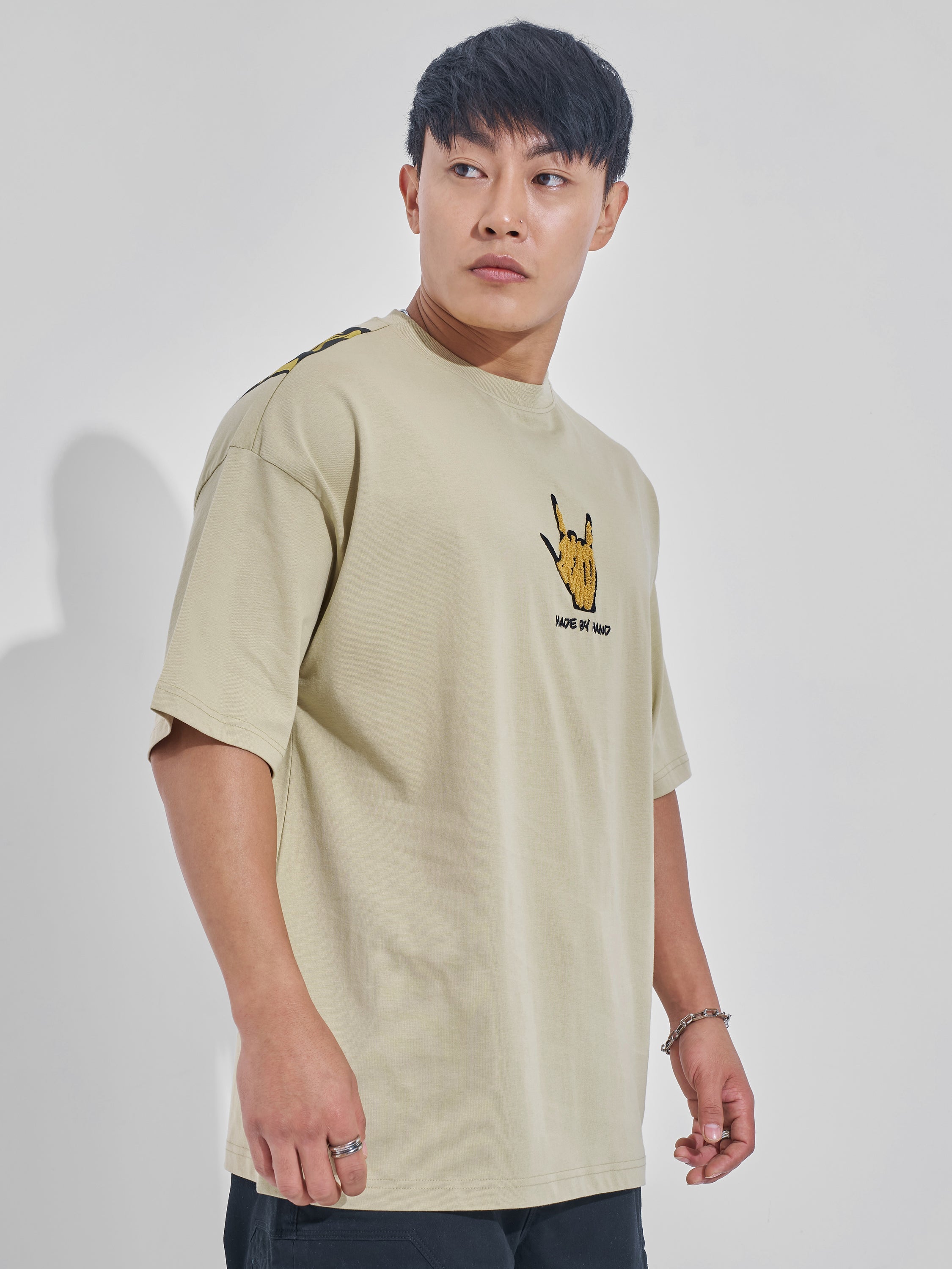 Highlander Men Nude Printed Round Neck Oversized Fit T-Shirt - Nude - Image 6