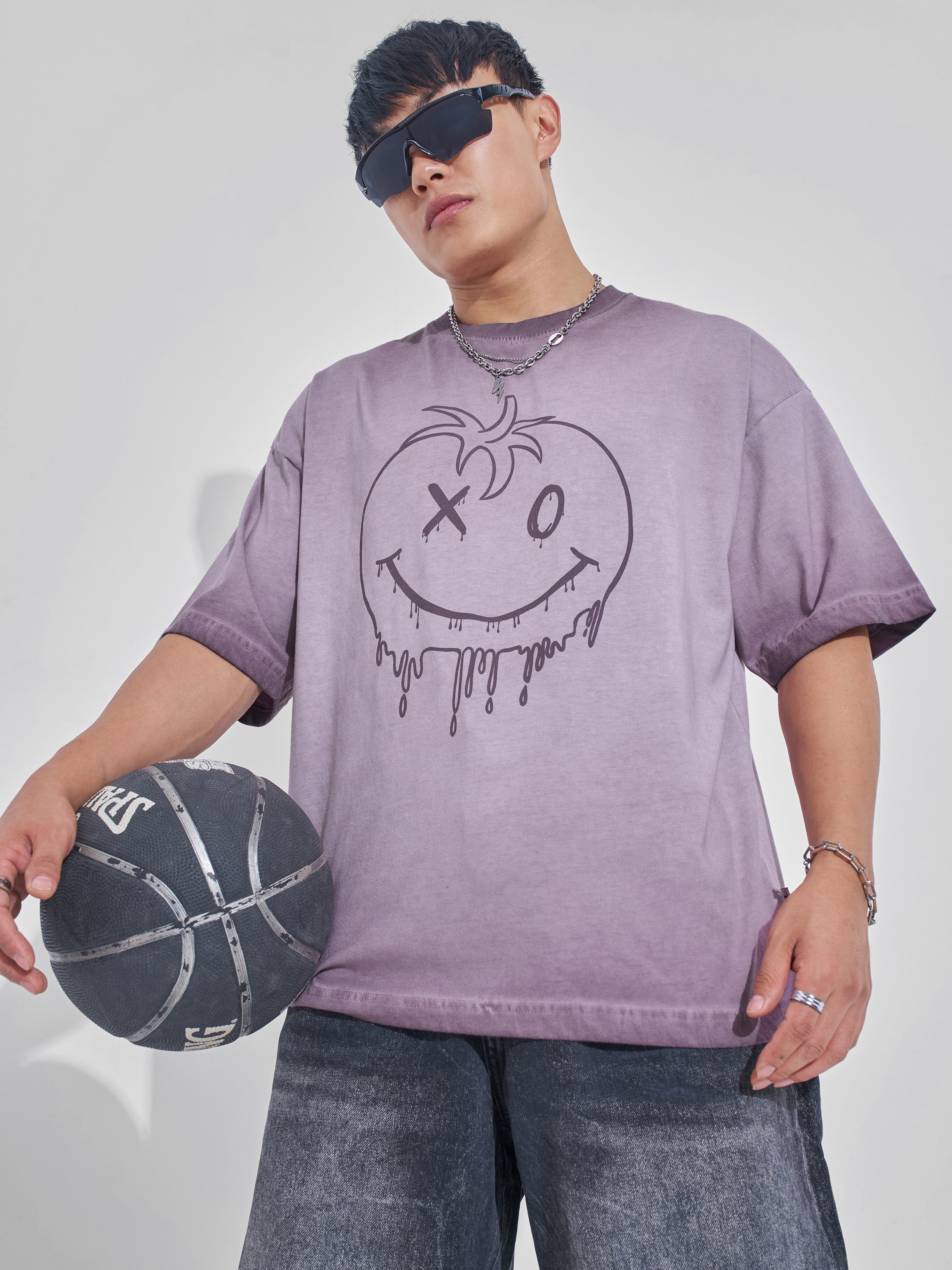 Highlander Men Mauve Printed Round Neck Oversized Fit T-Shirt - Mauve - Image 1