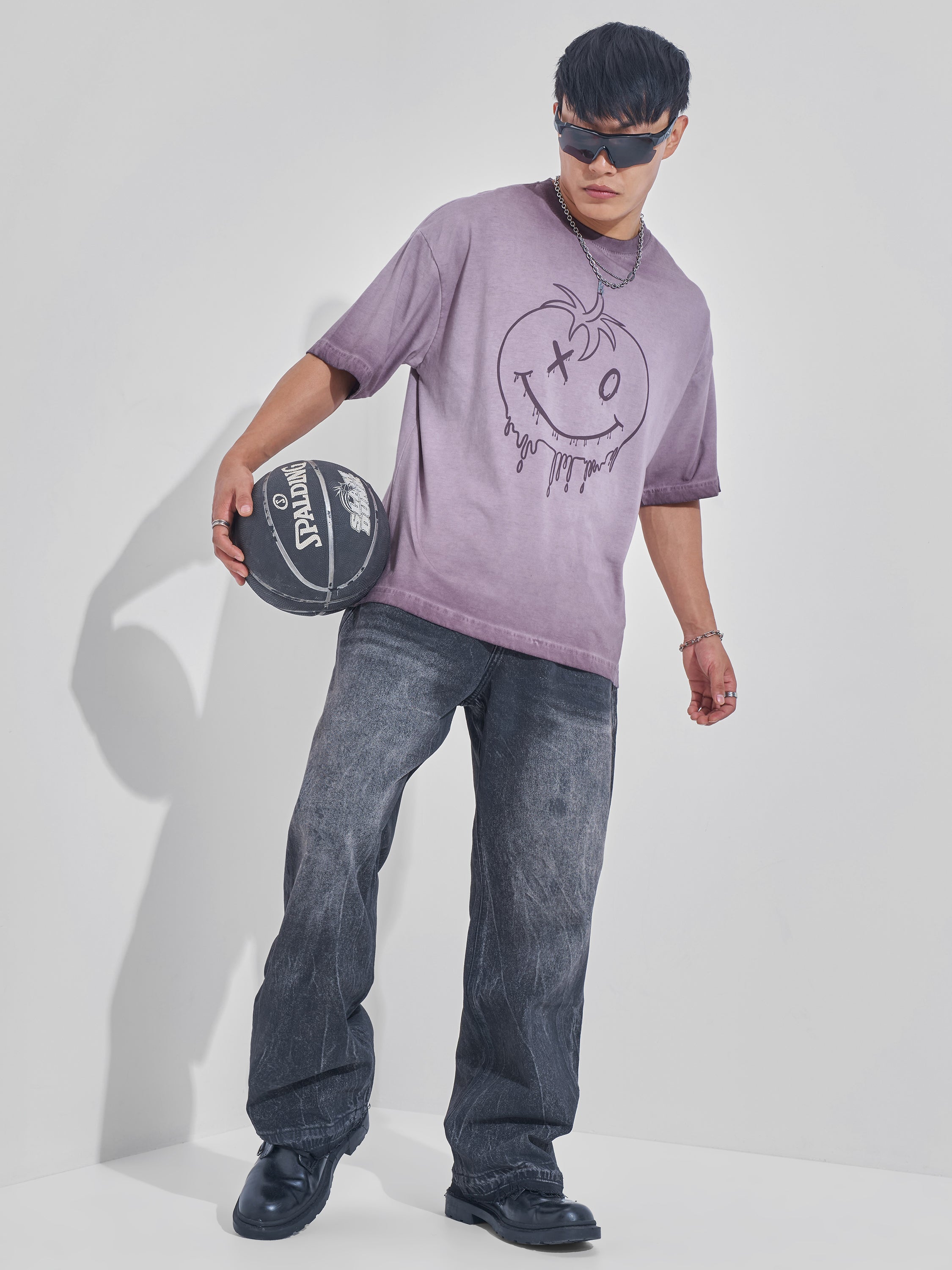 Highlander Men Mauve Printed Round Neck Oversized Fit T-Shirt - Mauve - Image 2