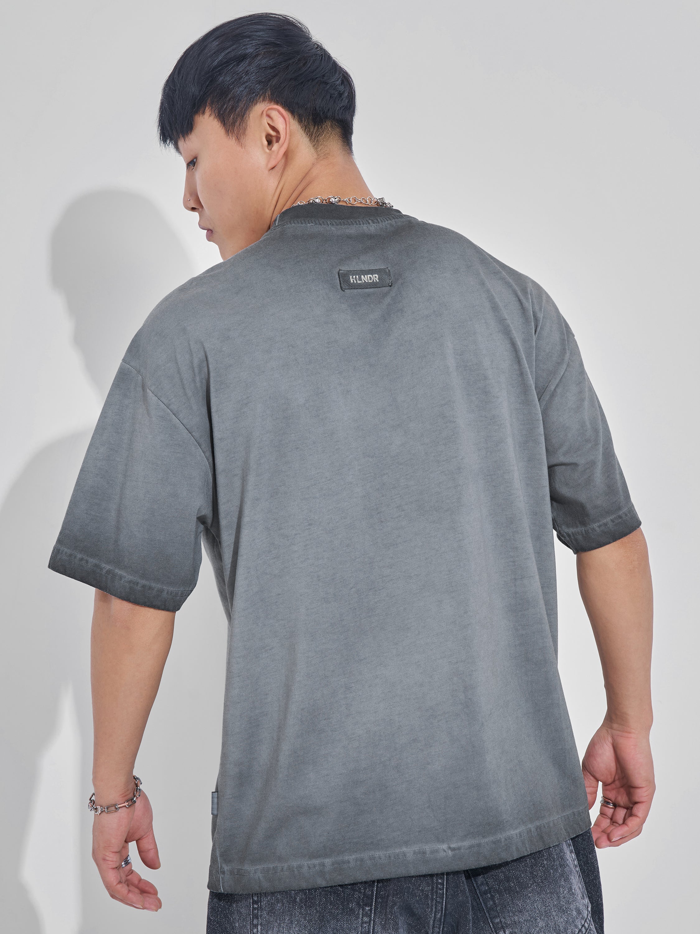 Highlander Men Grey Printed Round Neck Oversized Fit T-Shirt - Grey - Image 3