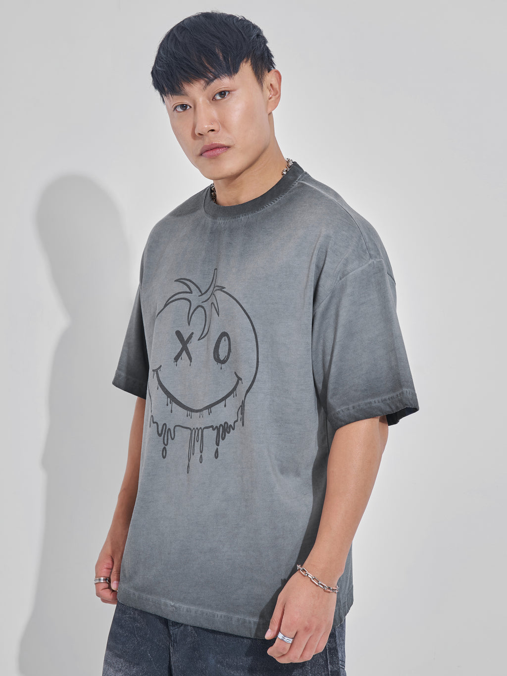 Highlander Men Grey Printed Round Neck Oversized Fit T-Shirt - Grey - Image 4