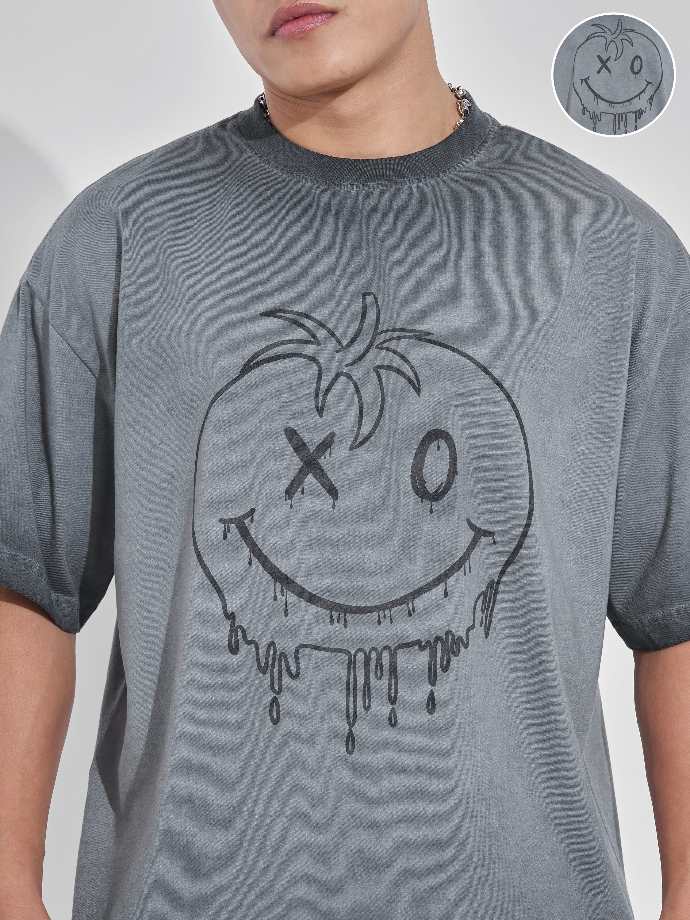 Highlander Men Grey Printed Round Neck Oversized Fit T-Shirt - Grey - Image 5