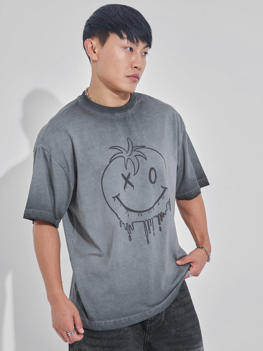 Highlander Men Grey Printed Round Neck Oversized Fit T-Shirt - Grey - Image 6