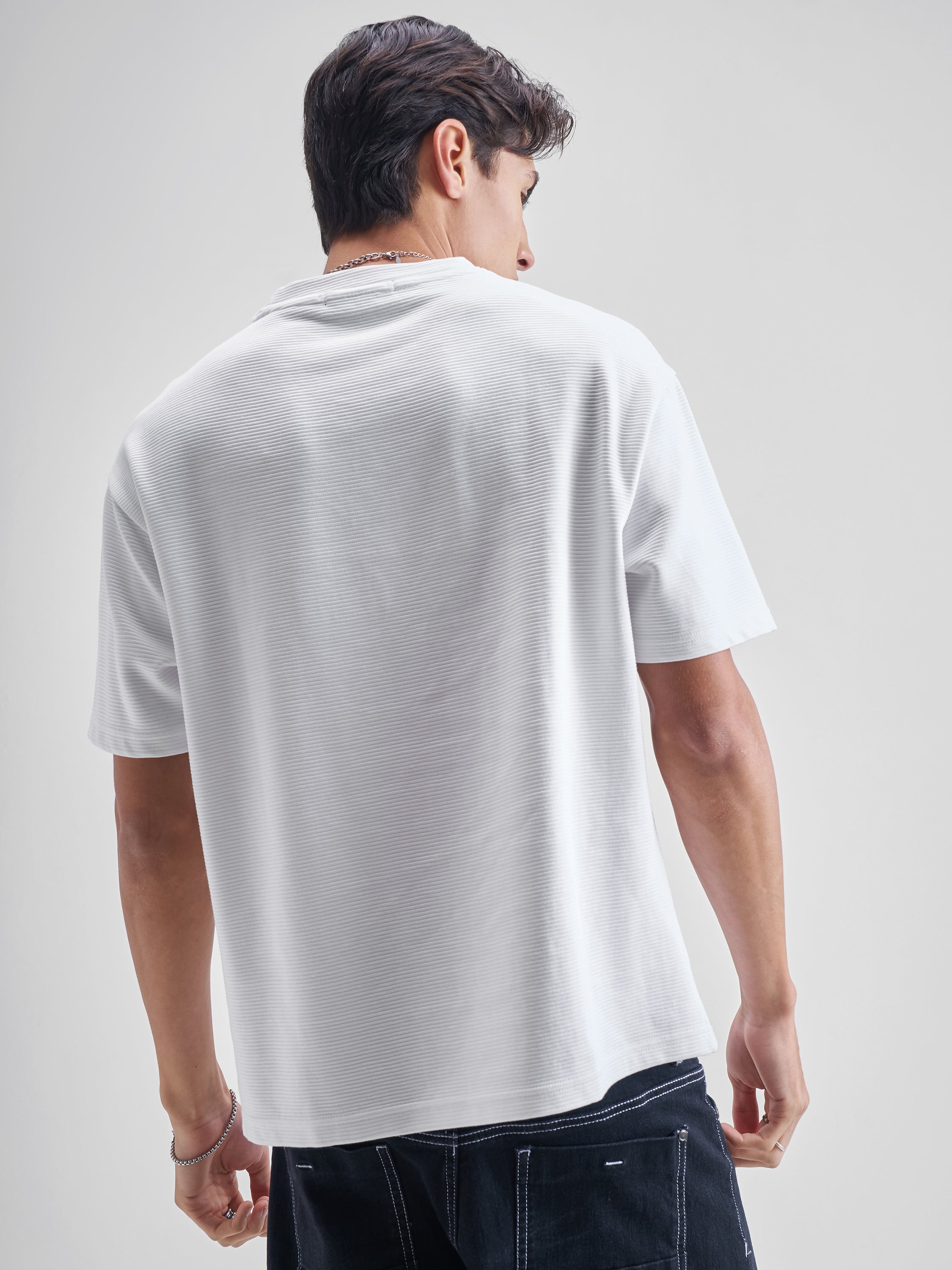Highlander Men White Printed Round Neck Oversized Fit T-Shirt - White - Image 3