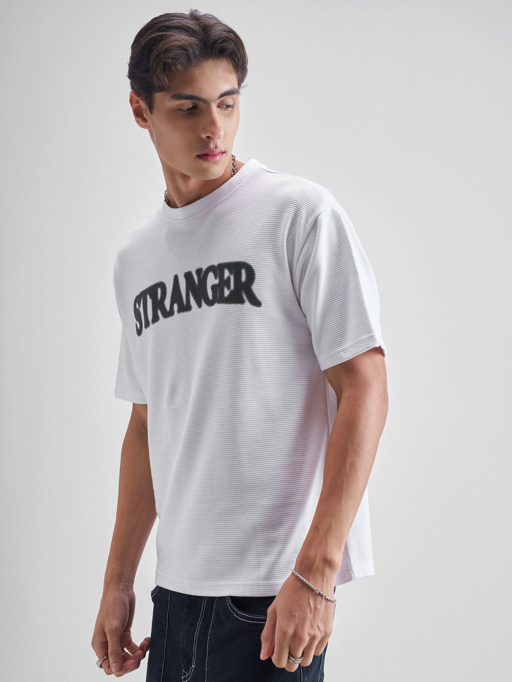 Highlander Men White Printed Round Neck Oversized Fit T-Shirt - White - Image 4