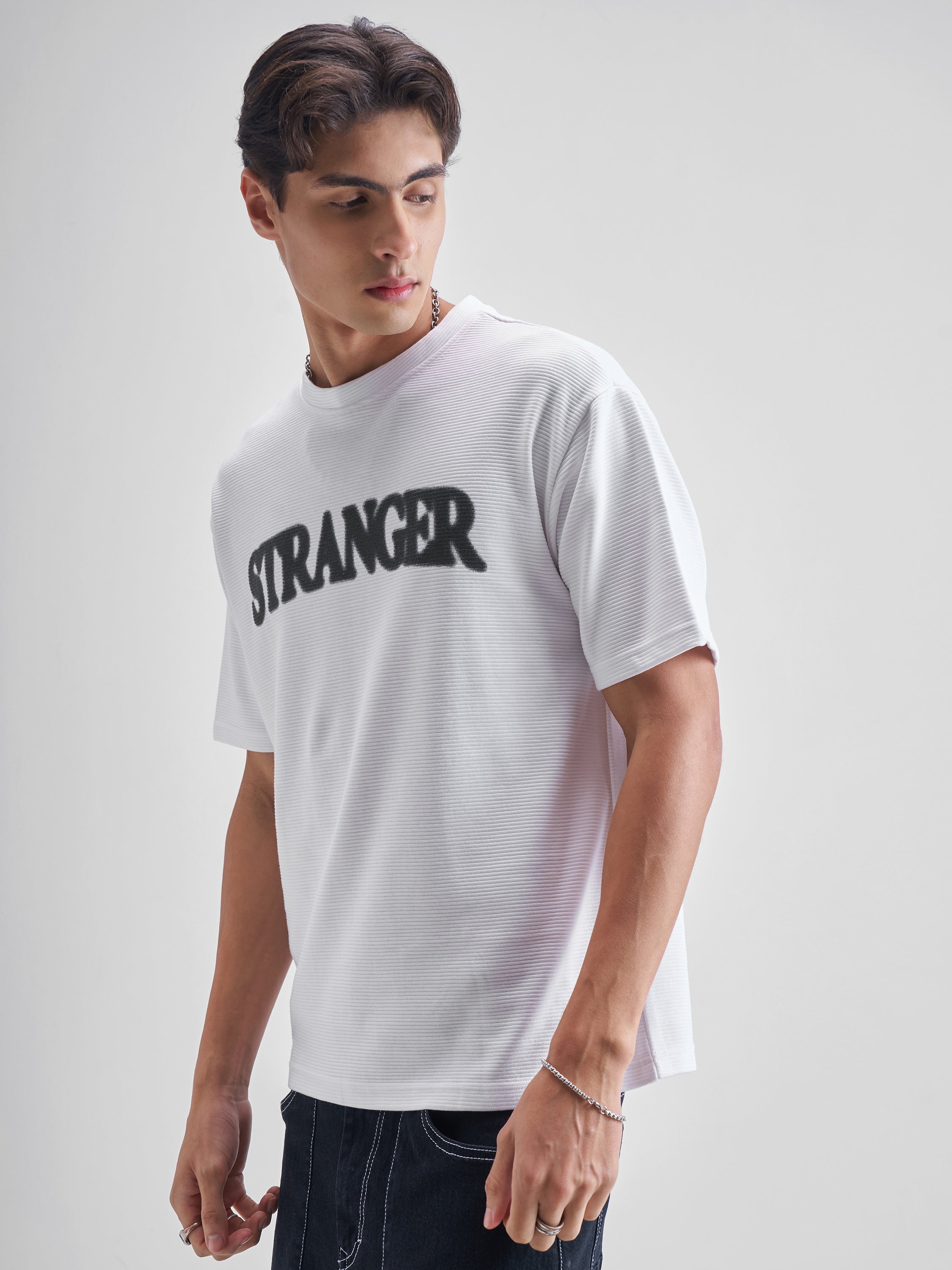 Highlander Men White Printed Round Neck Oversized Fit T-Shirt - White - Image 4