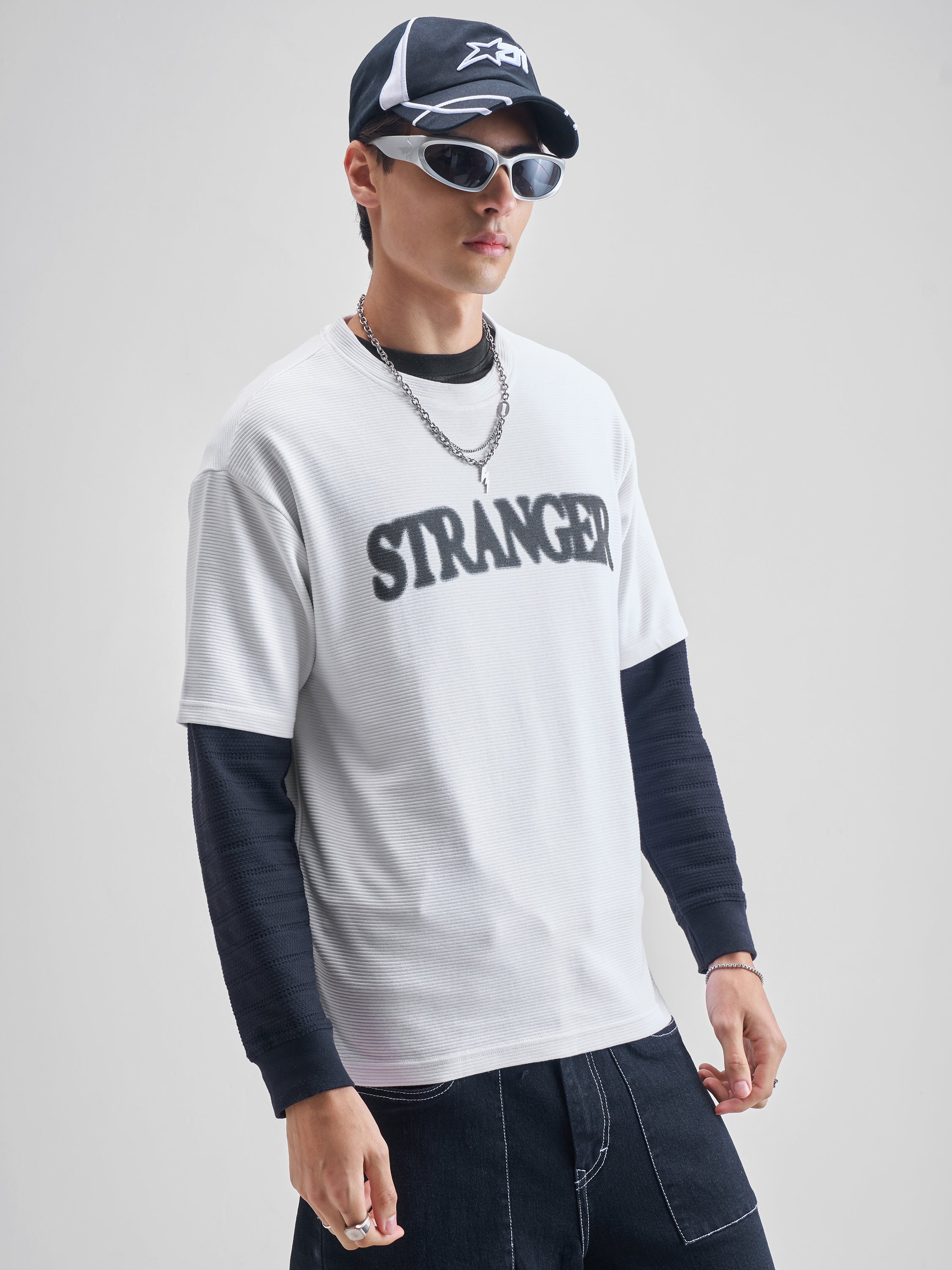Highlander Men White Printed Round Neck Oversized Fit T-Shirt - White - Image 6