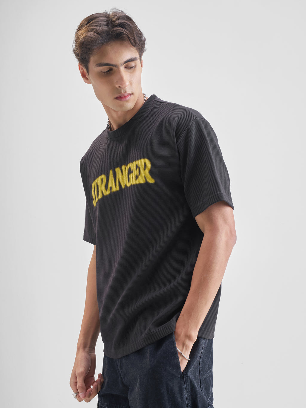 Highlander Men Black Printed Round Neck Oversized Fit T-Shirt - Black - Image 4