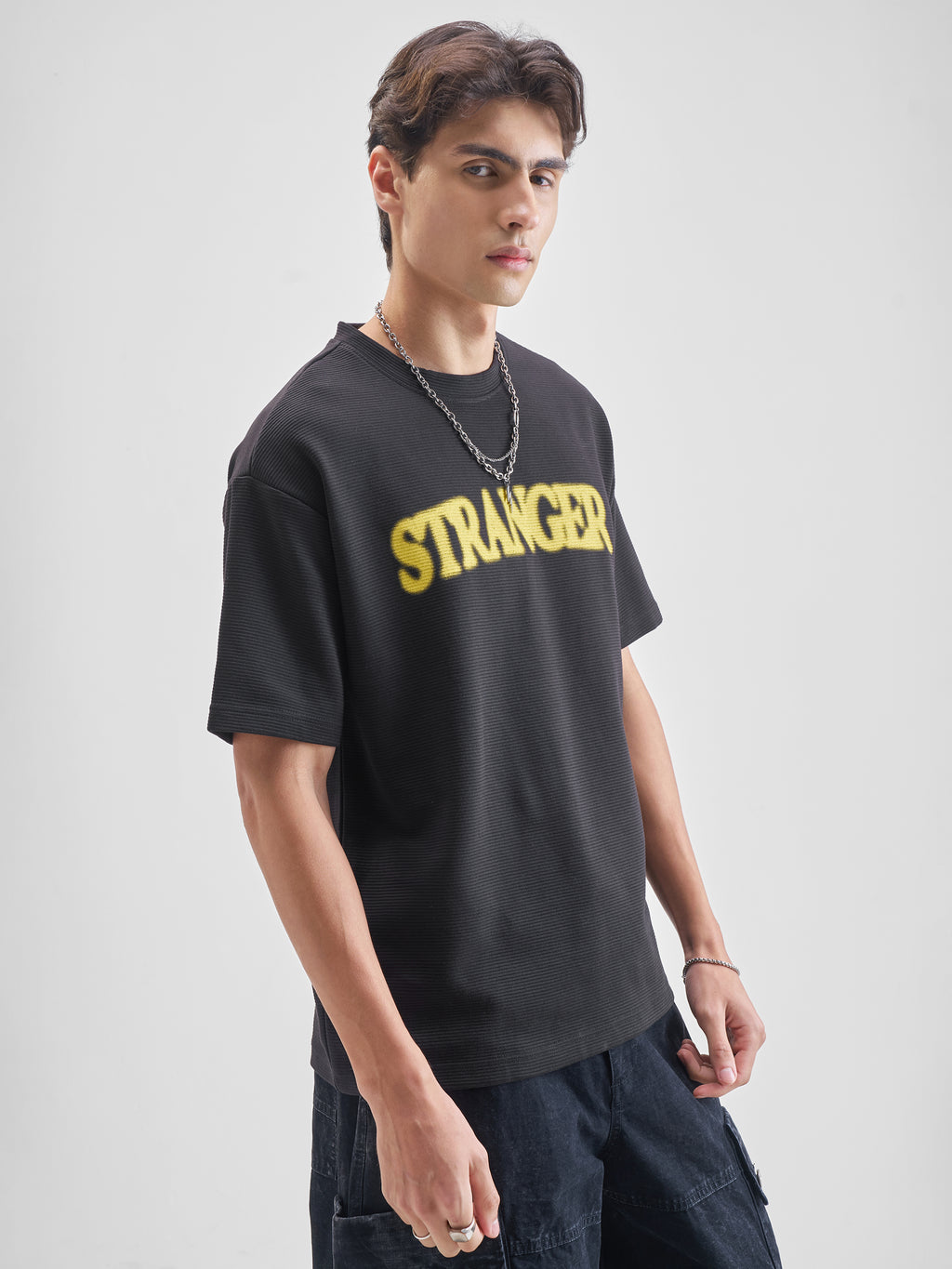 Highlander Men Black Printed Round Neck Oversized Fit T-Shirt - Black - Image 6
