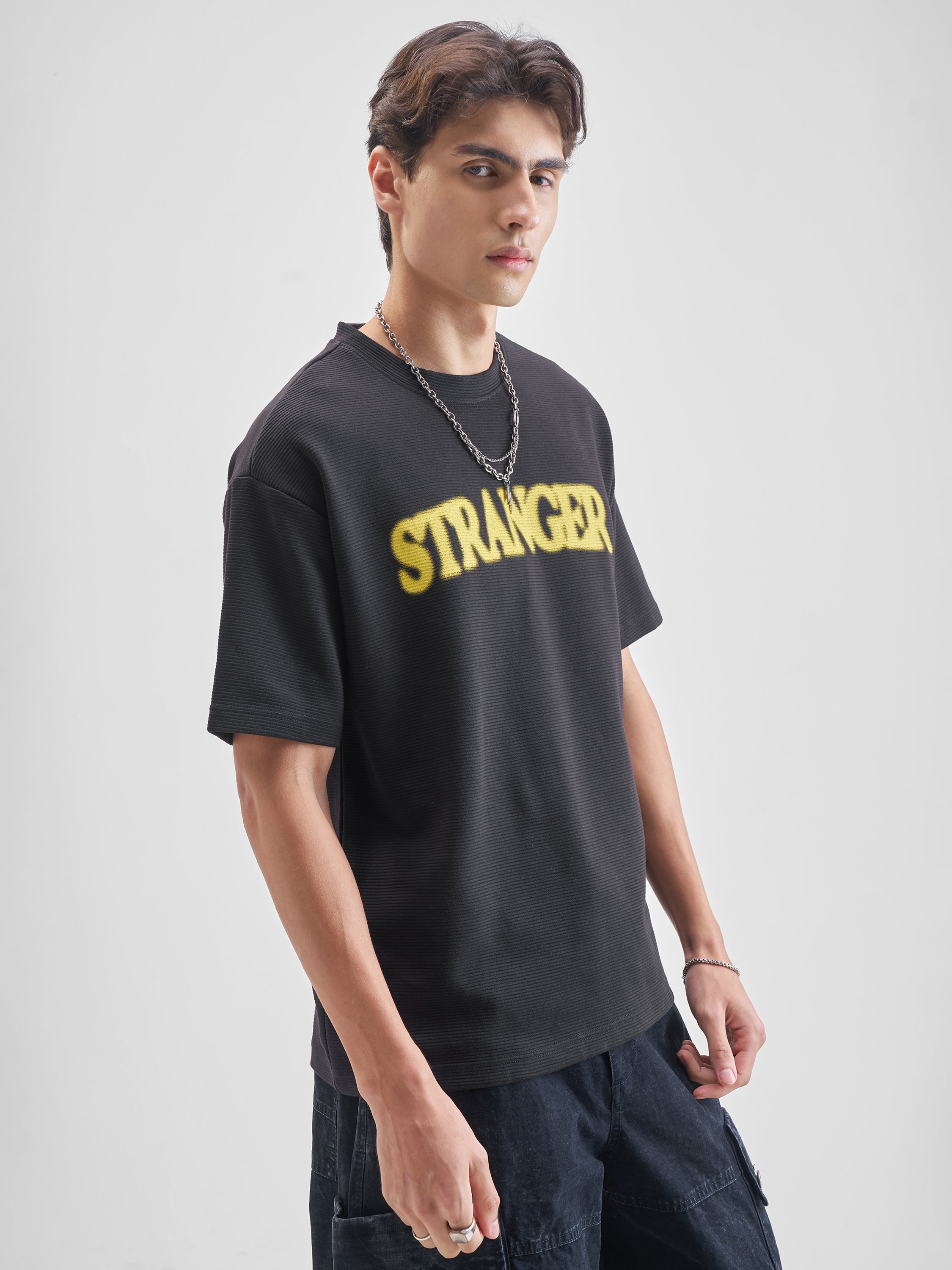 Highlander Men Black Printed Round Neck Oversized Fit T-Shirt - Black - Image 6